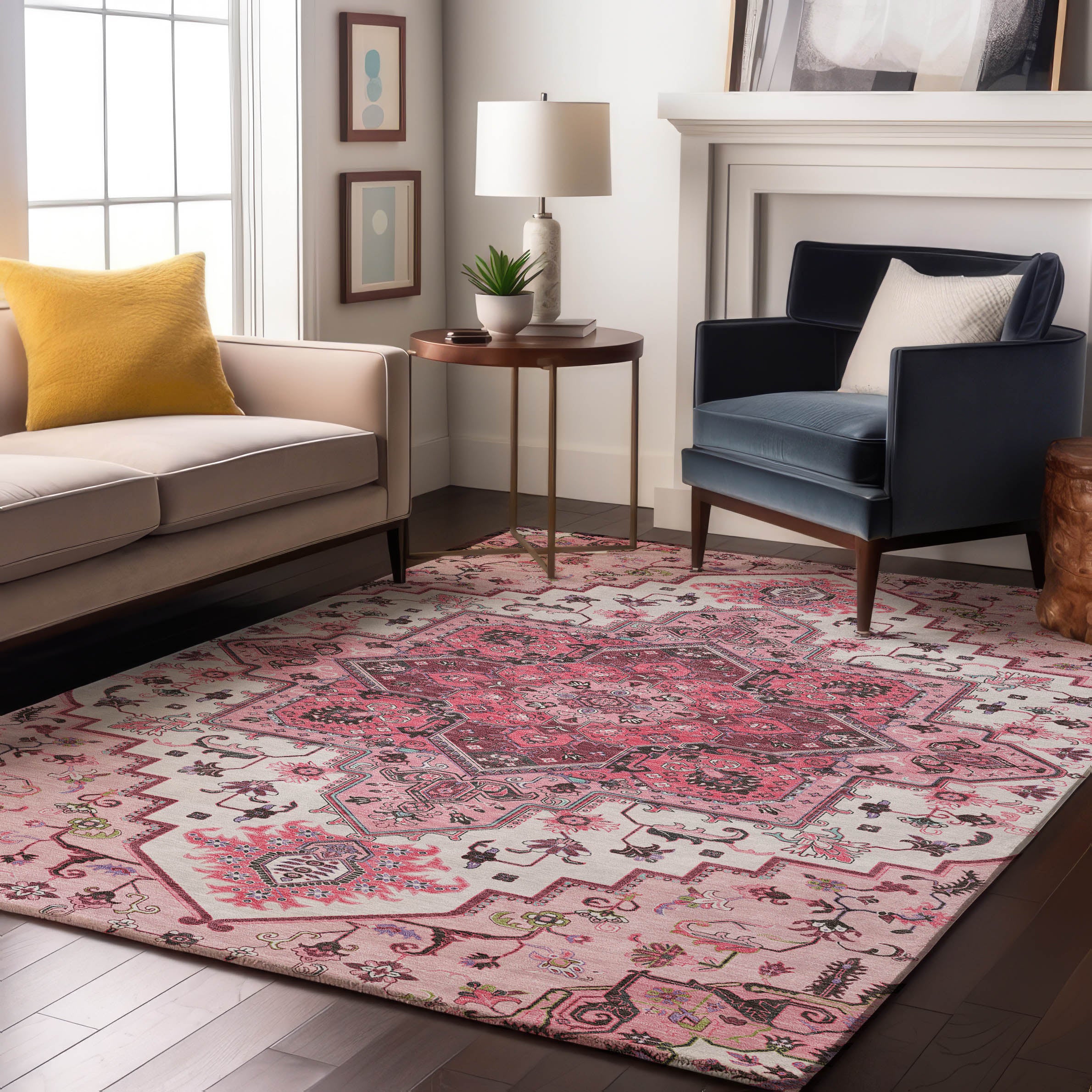 Kathmandu Machine Washable Traditional Pink Rug 2'6" x 3'10" #shape_Rectangle