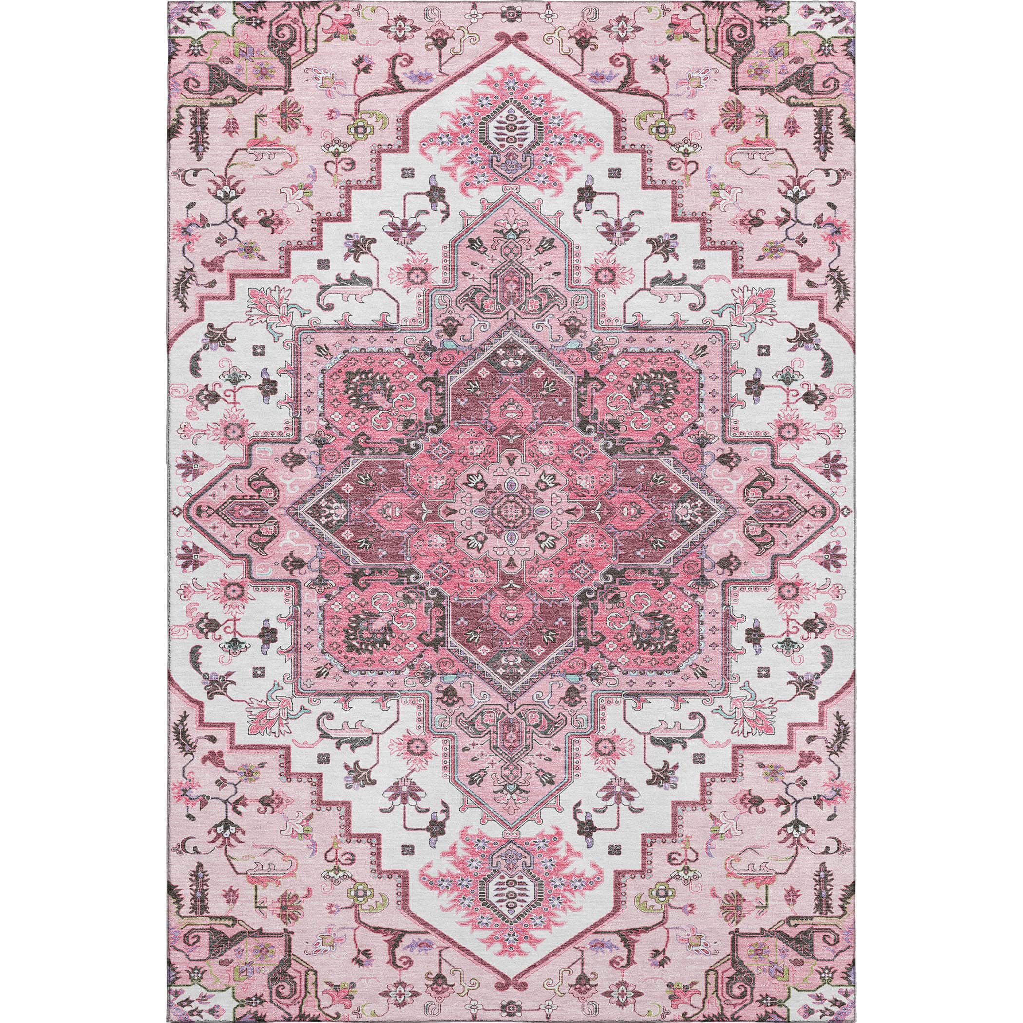 Kathmandu Machine Washable Traditional Pink Rug 2'6" x 3'10" #shape_Rectangle