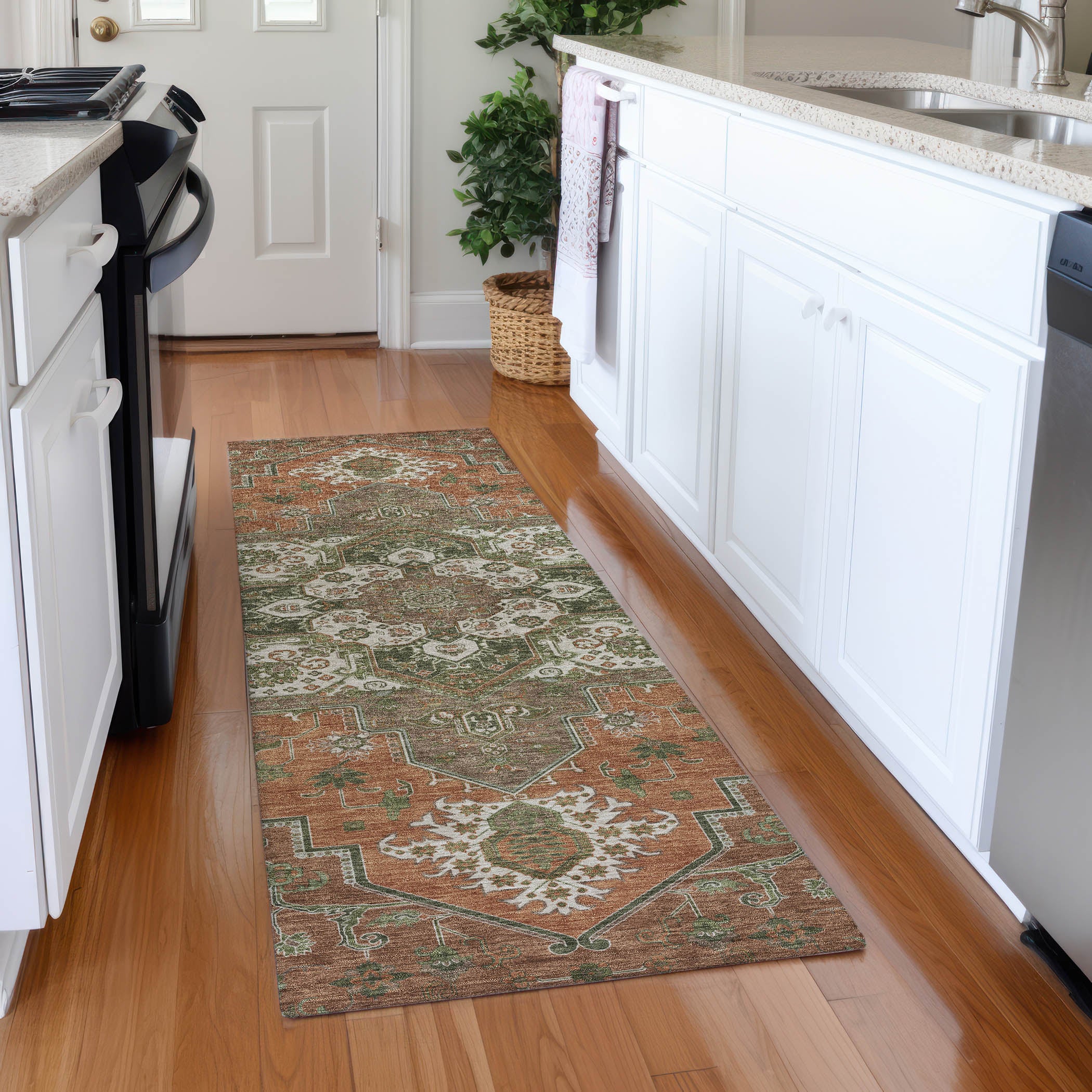 Kathmandu Machine Washable Traditional Rust Orange Rug 2'3" x 7'6" #shape_Runner