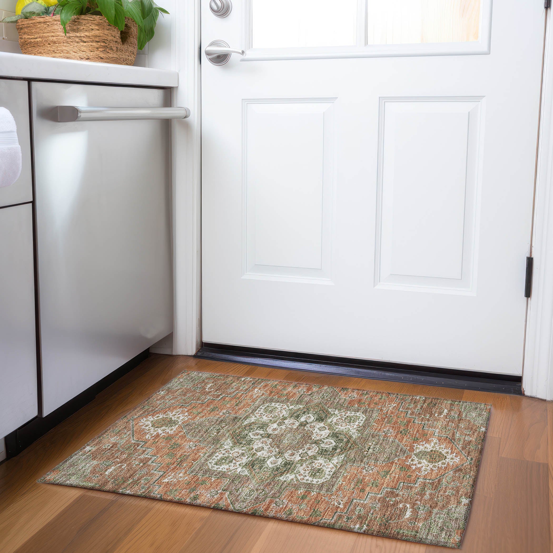 Kathmandu Machine Washable Traditional Rust Orange Rug 1'8" x 2'6" #shape_Rectangle