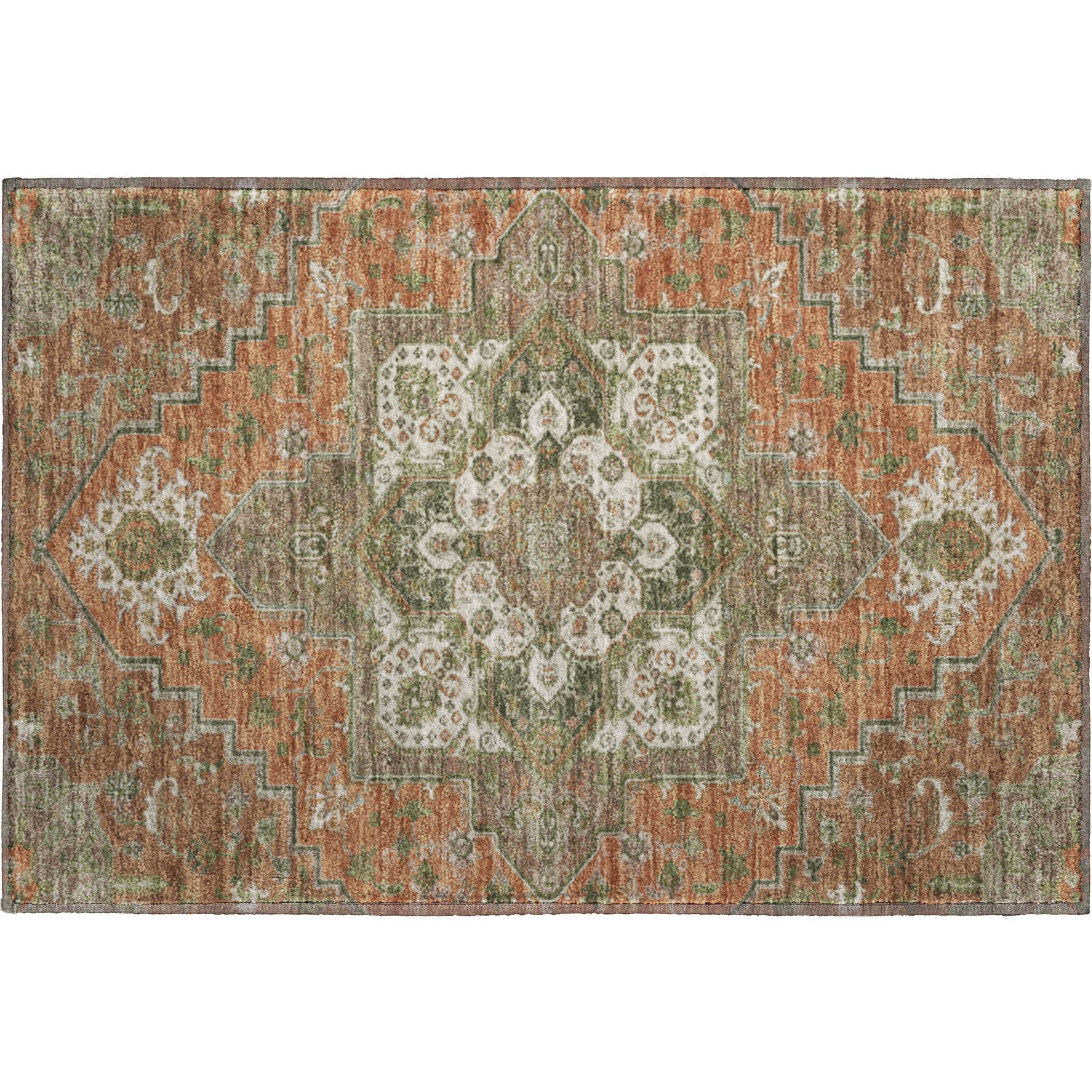 Kathmandu Machine Washable Traditional Rust Orange Rug 1'8" x 2'6" #shape_Rectangle