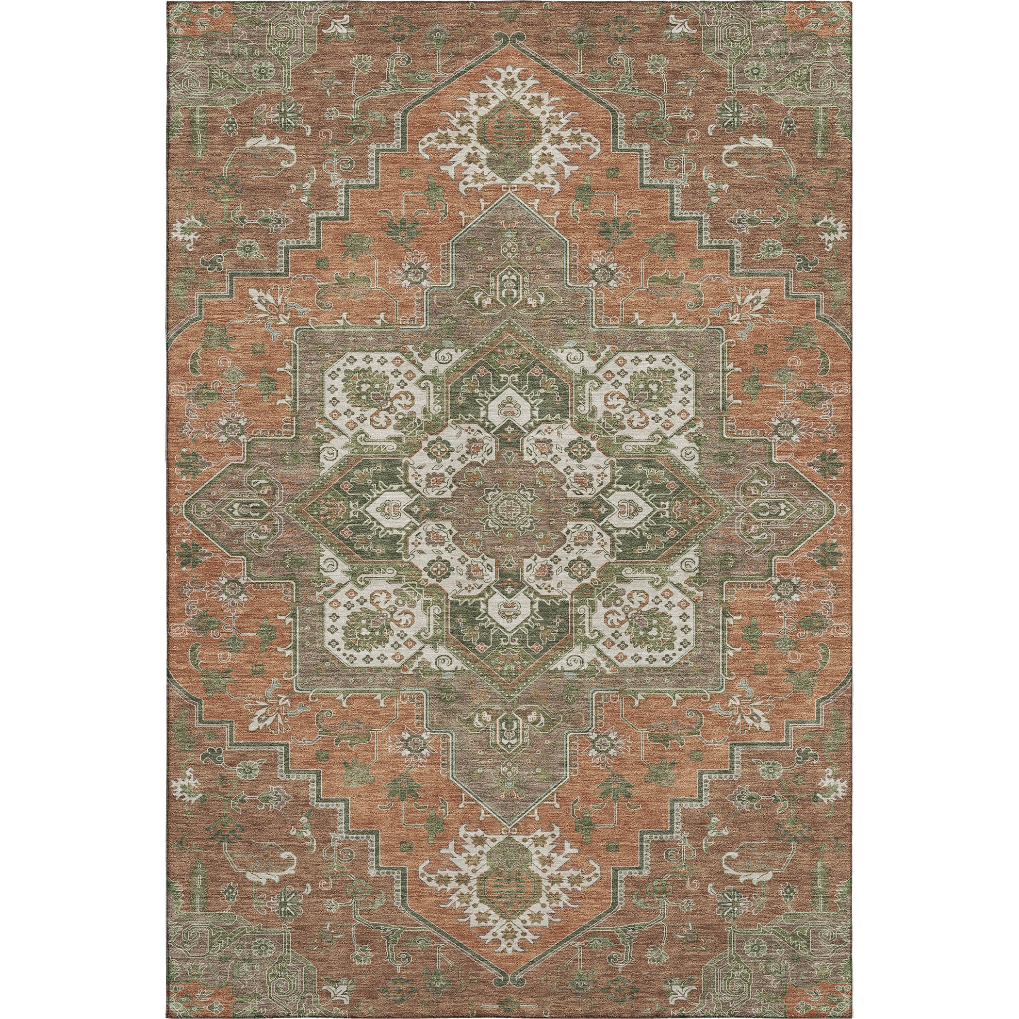 Kathmandu Machine Washable Traditional Rust Orange Rug 2'6" x 3'10" #shape_Rectangle