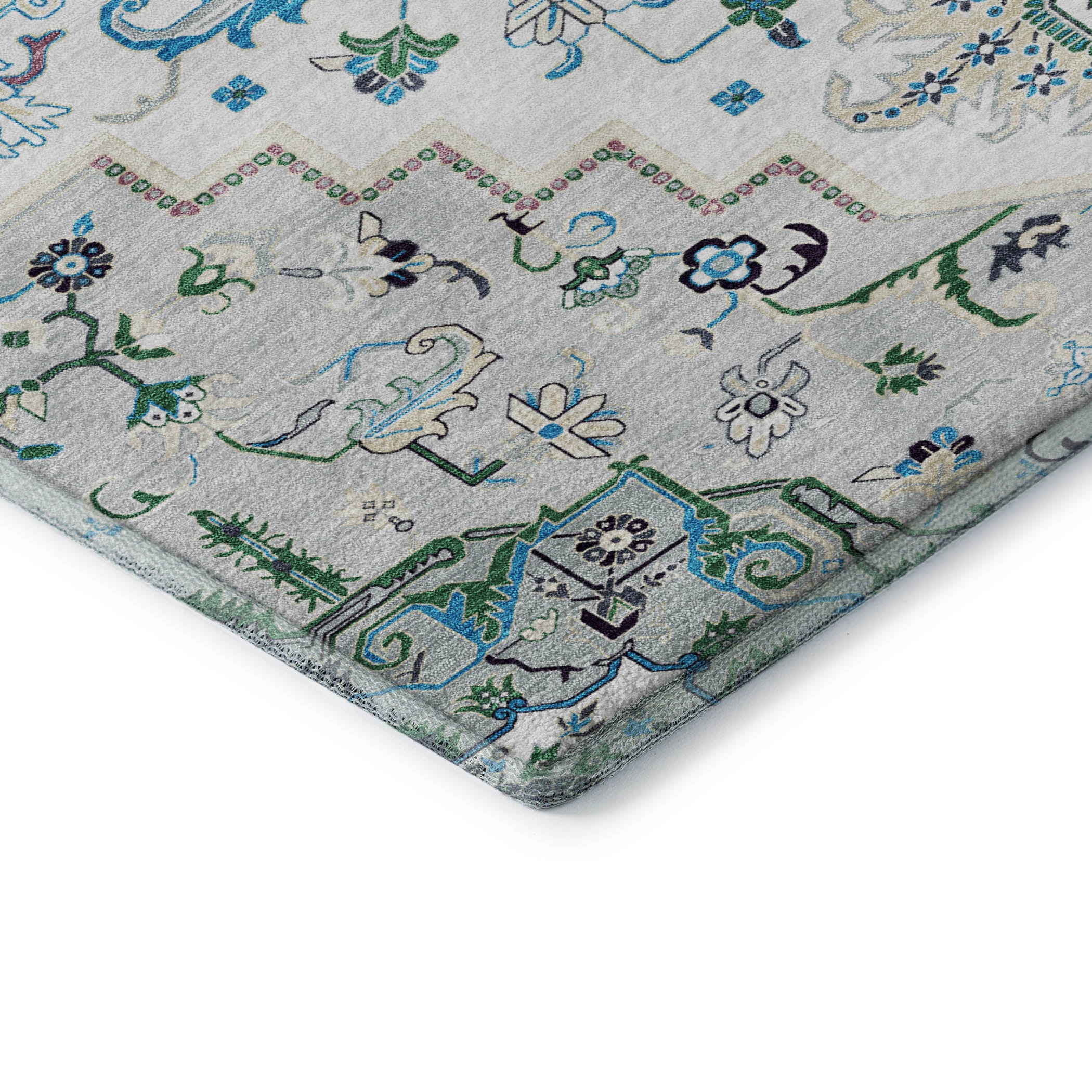 Kathmandu Machine Washable Traditional Silver Gray Rug 1'8" x 2'6" #shape_Rectangle
