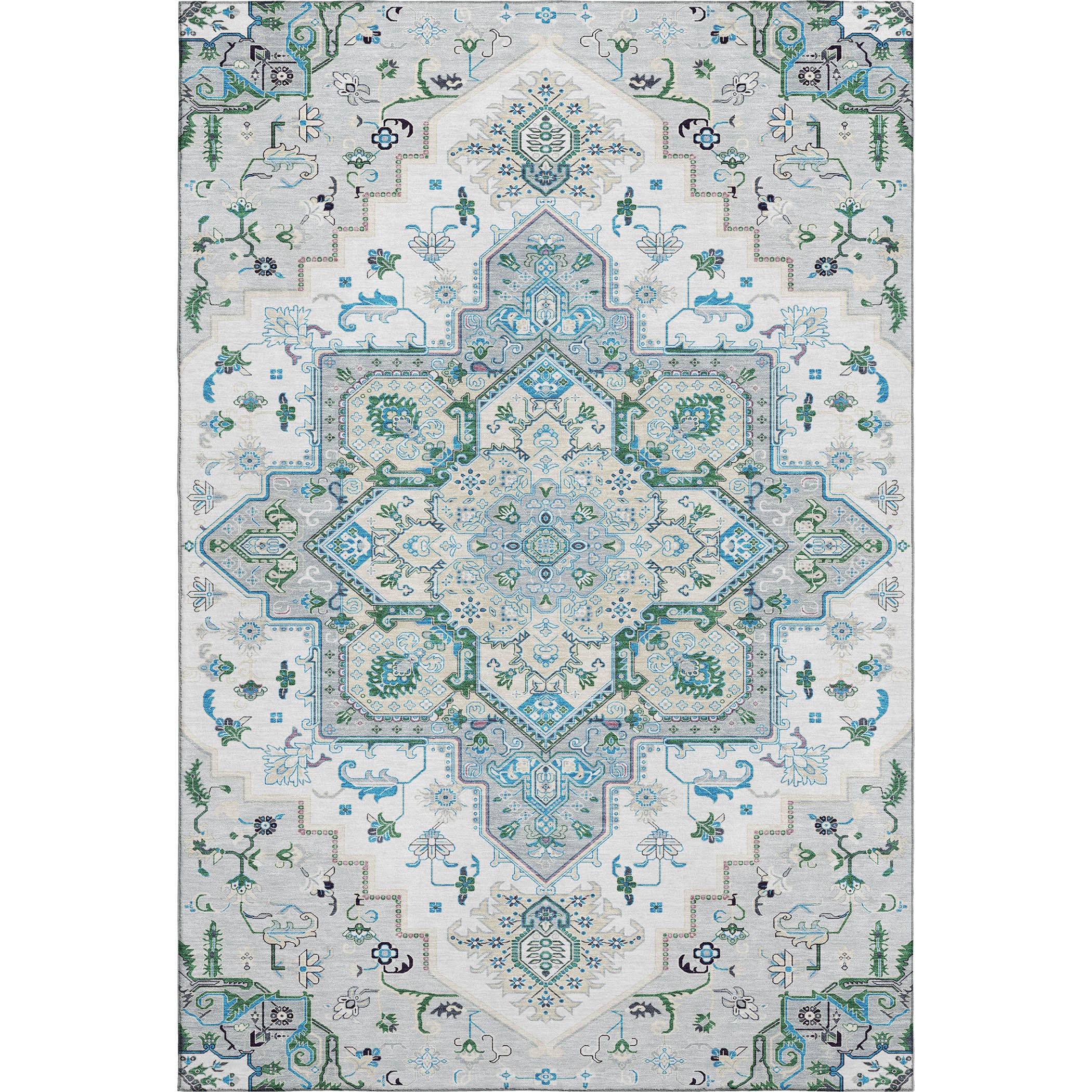 Kathmandu Machine Washable Traditional Silver Gray Rug 2'6" x 3'10" #shape_Rectangle