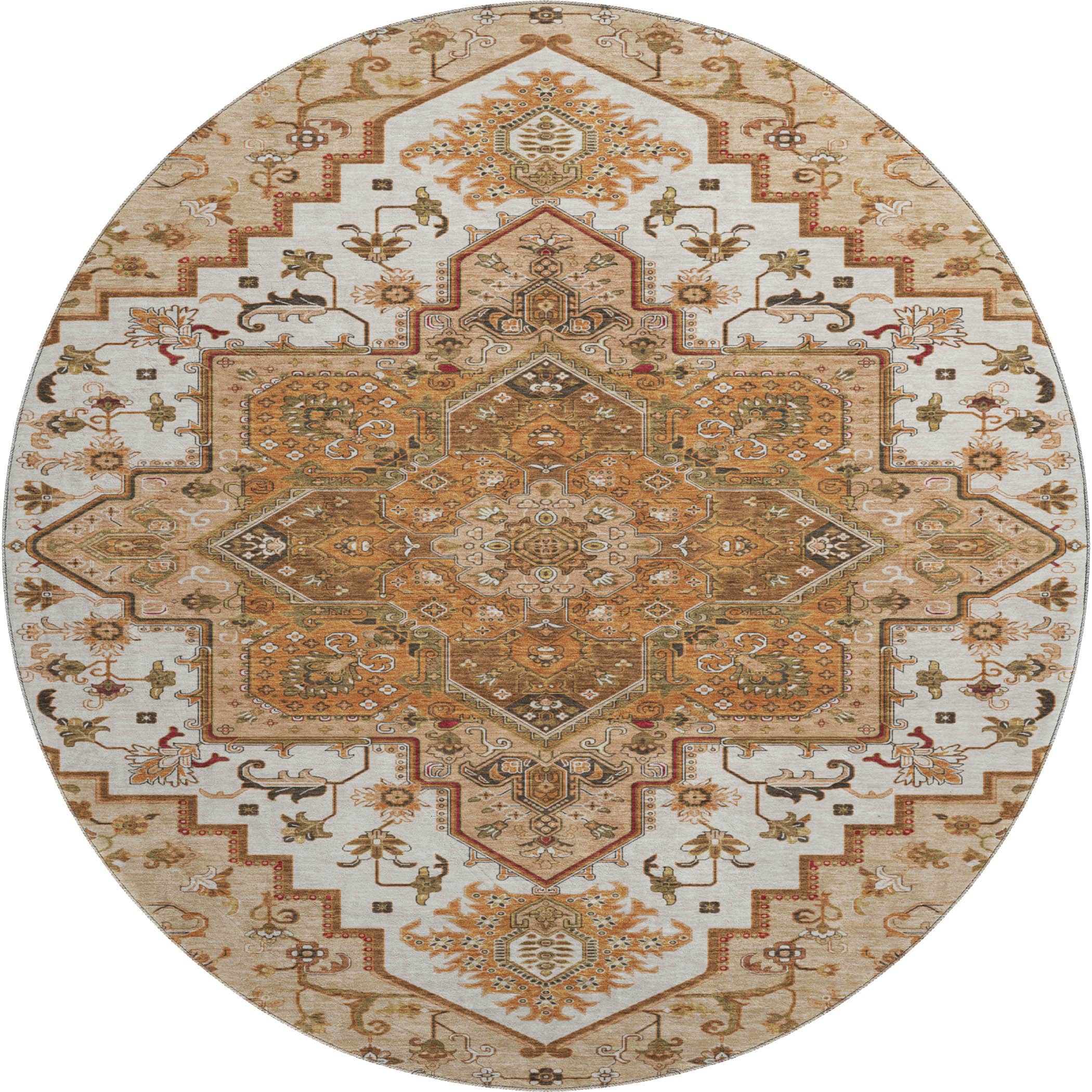 Kathmandu Machine Washable Traditional Terracotta Orange Rug 8' x 8' #shape_Round