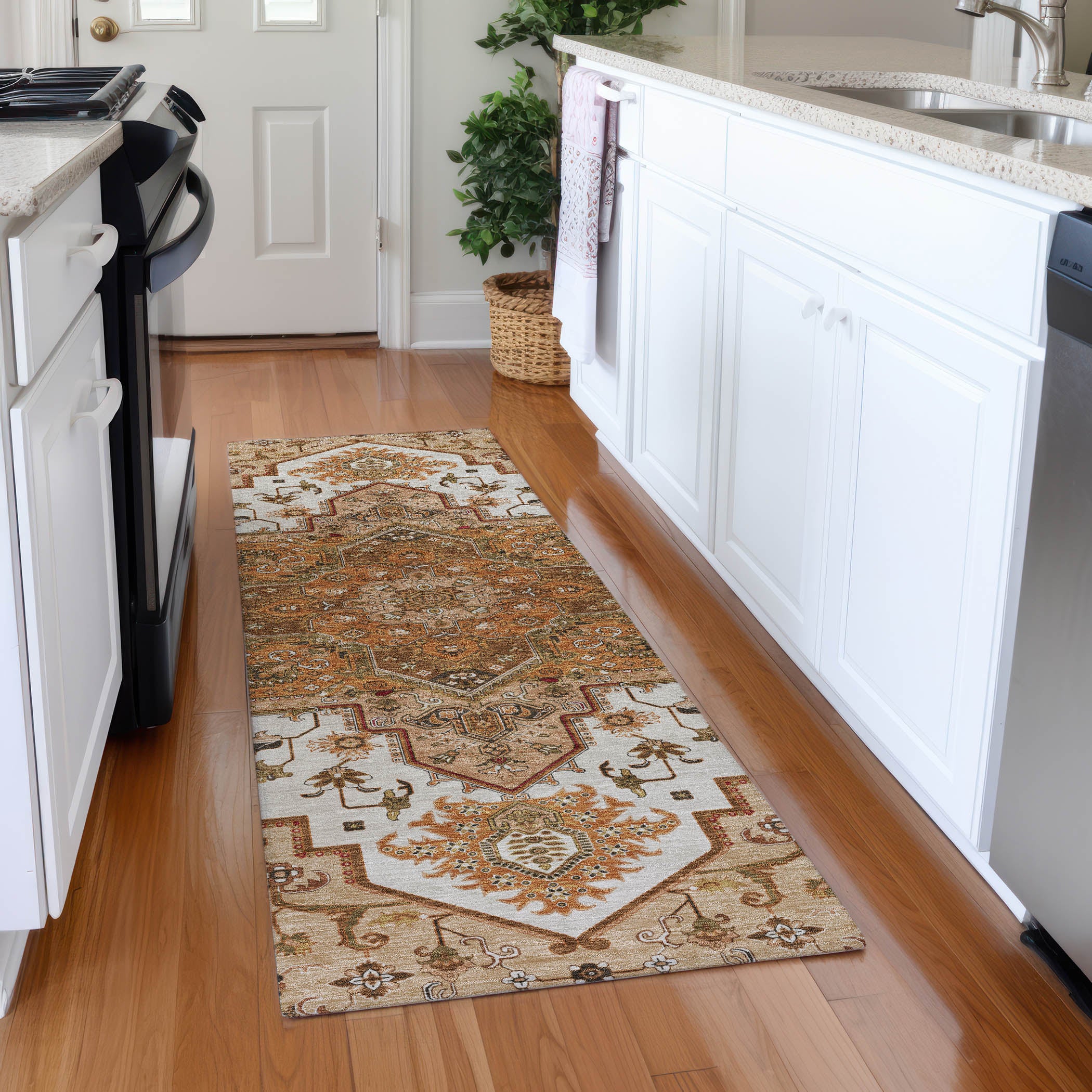 Kathmandu Machine Washable Traditional Terracotta Orange Rug 2'3" x 7'6" #shape_Runner