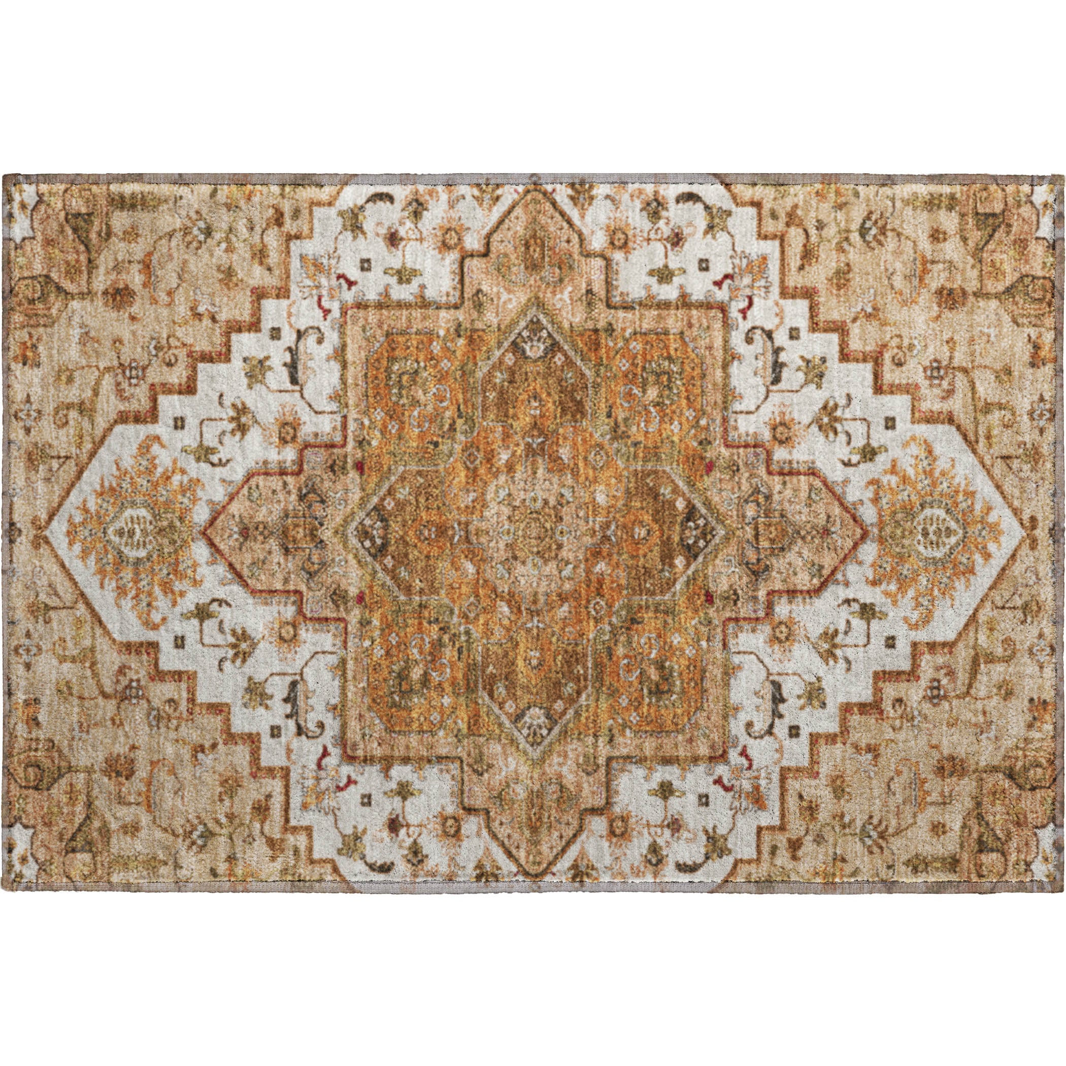 Kathmandu Machine Washable Traditional Terracotta Orange Rug 1'8" x 2'6" #shape_Rectangle
