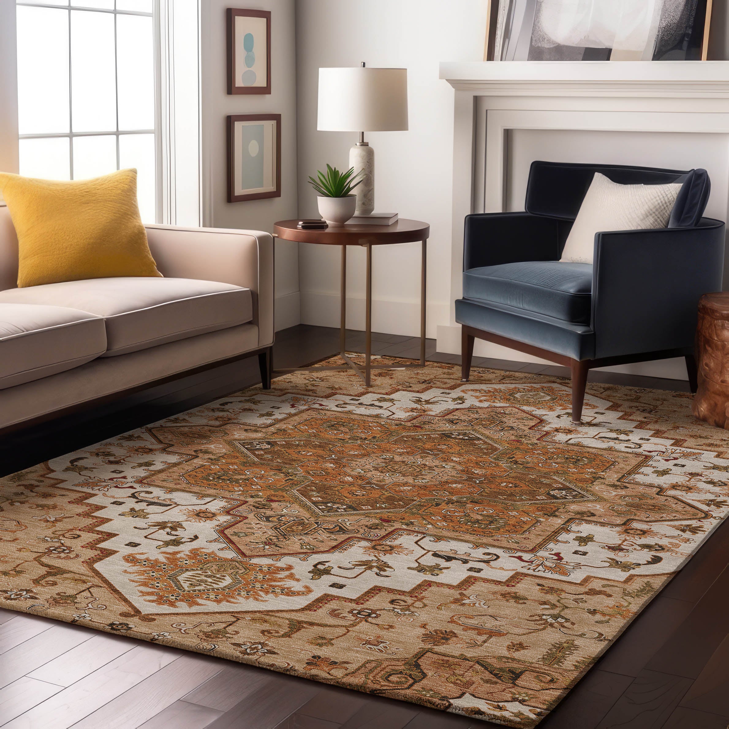 Kathmandu Machine Washable Traditional Terracotta Orange Rug 2'6" x 3'10" #shape_Rectangle