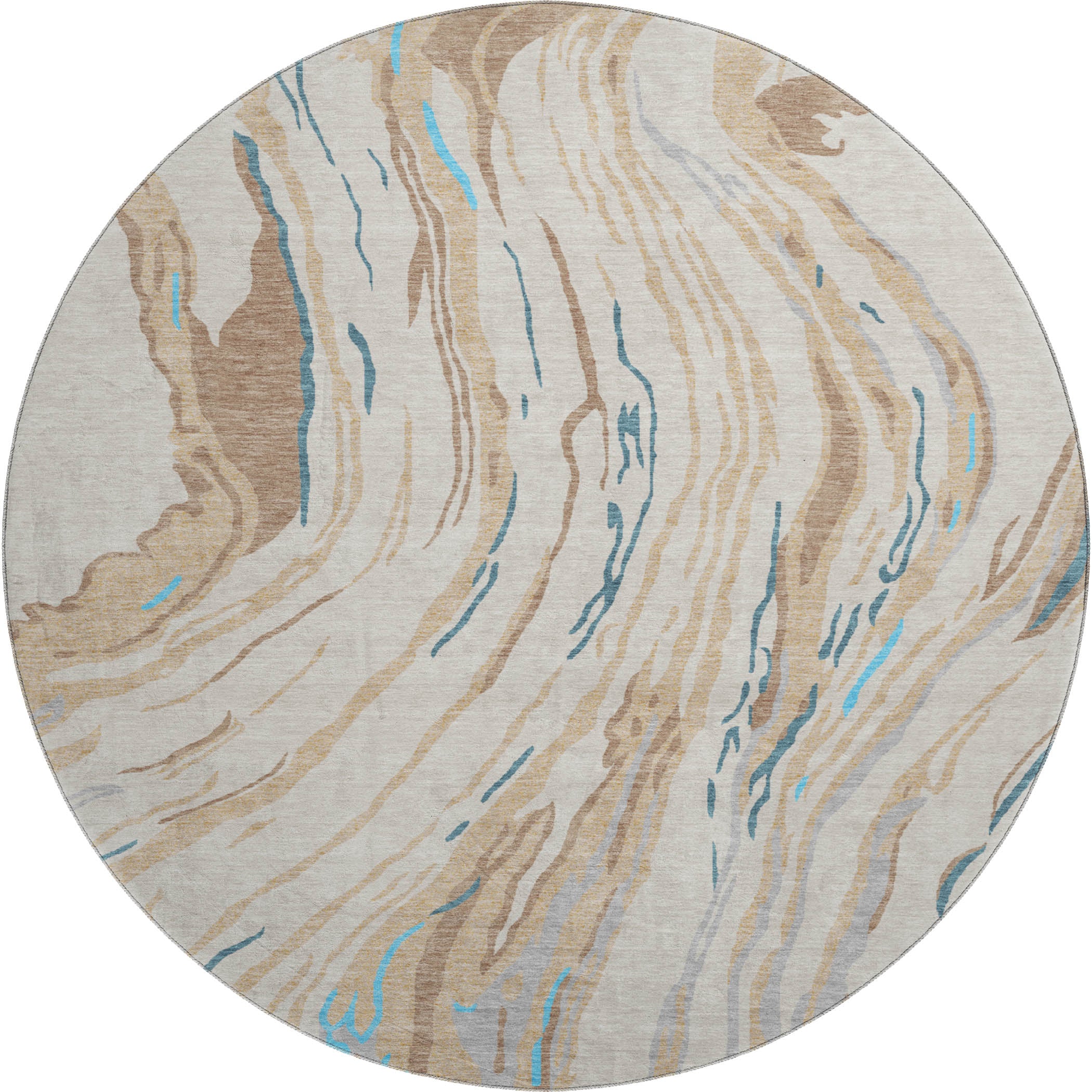 Bogota Machine Washable Transitional Beige Brown Rug 8' x 8' #shape_Round