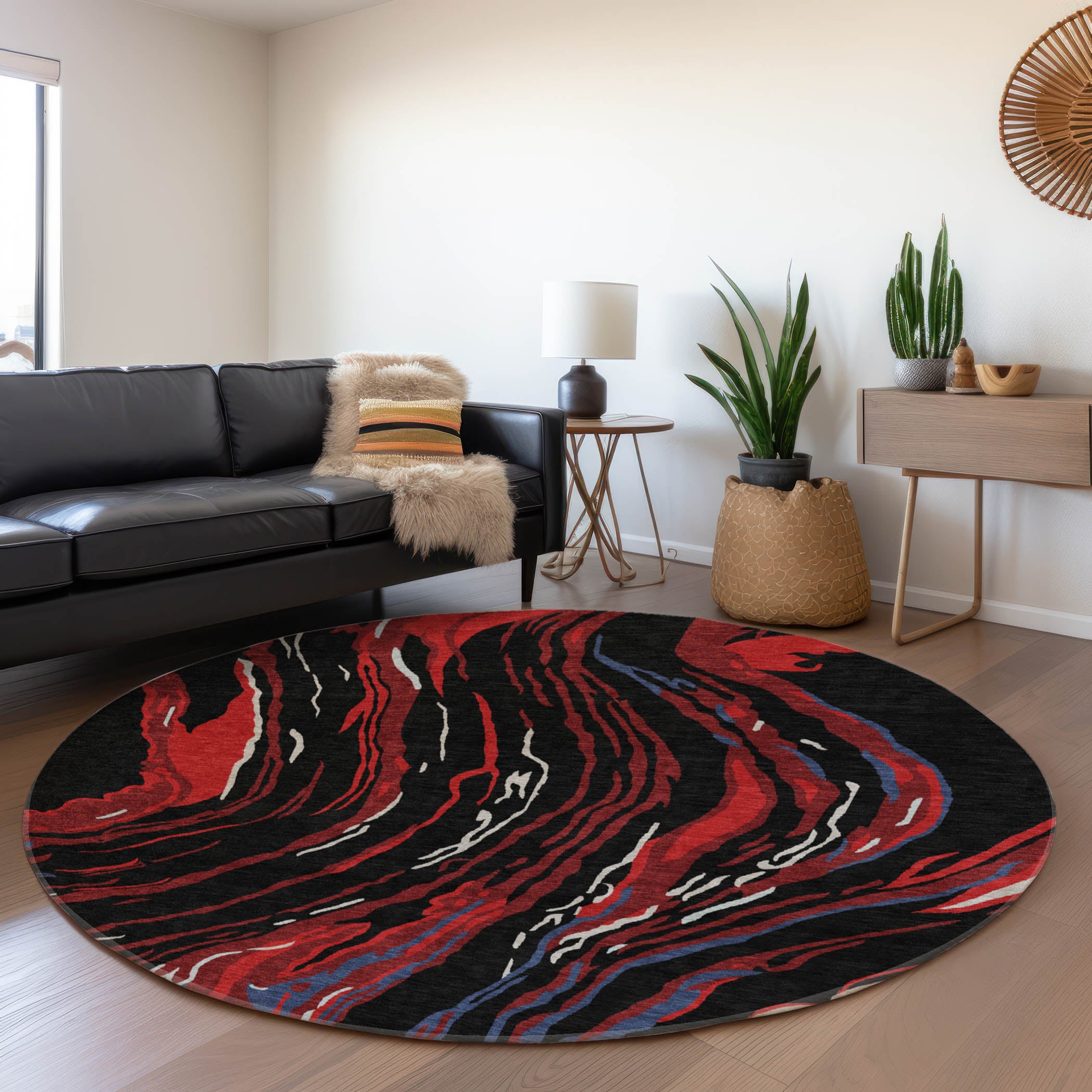 Bogota Machine Washable Transitional Black Rug 8' x 8' #shape_Round