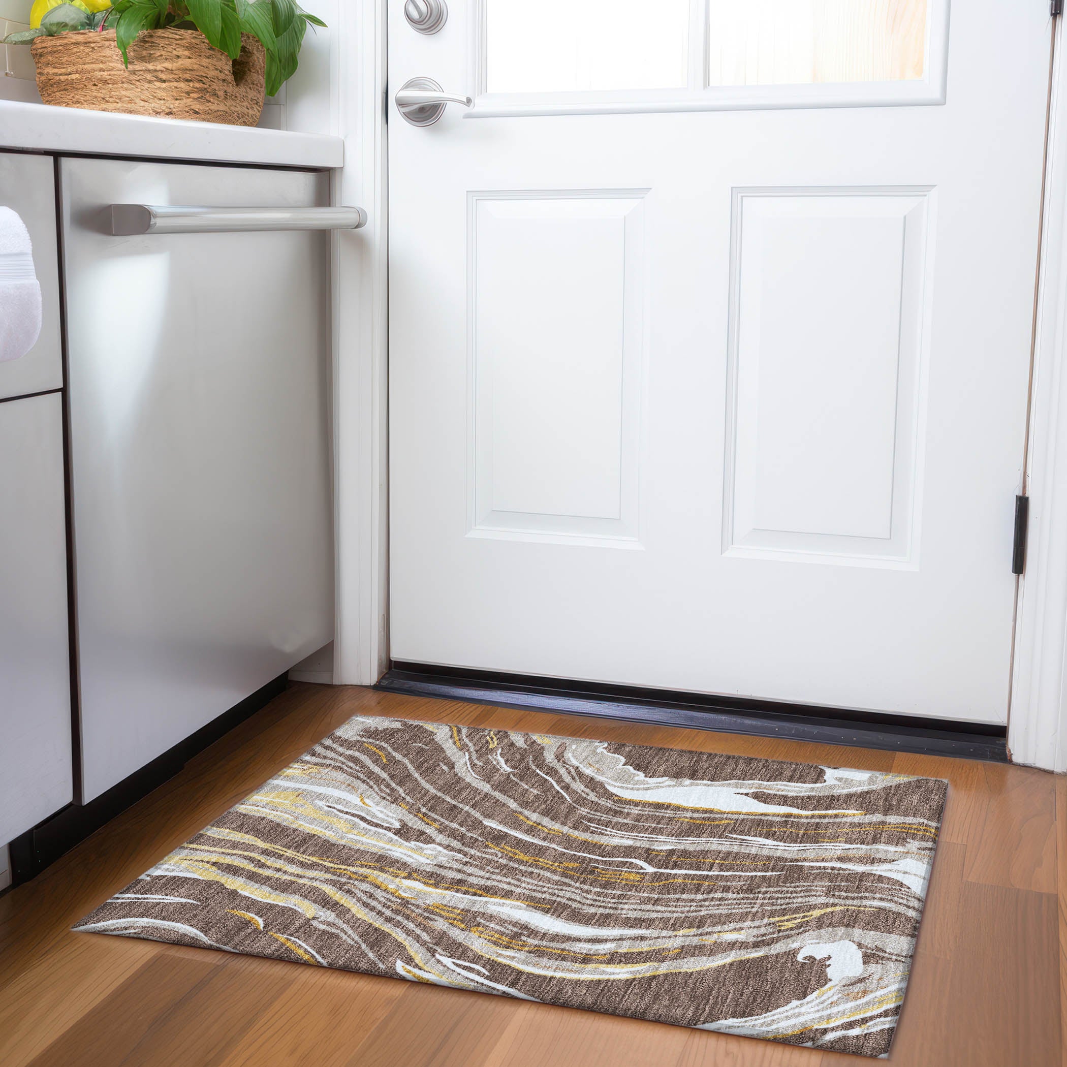 Bogota Machine Washable Transitional Brown Rug 1'8" x 2'6" #shape_Rectangle