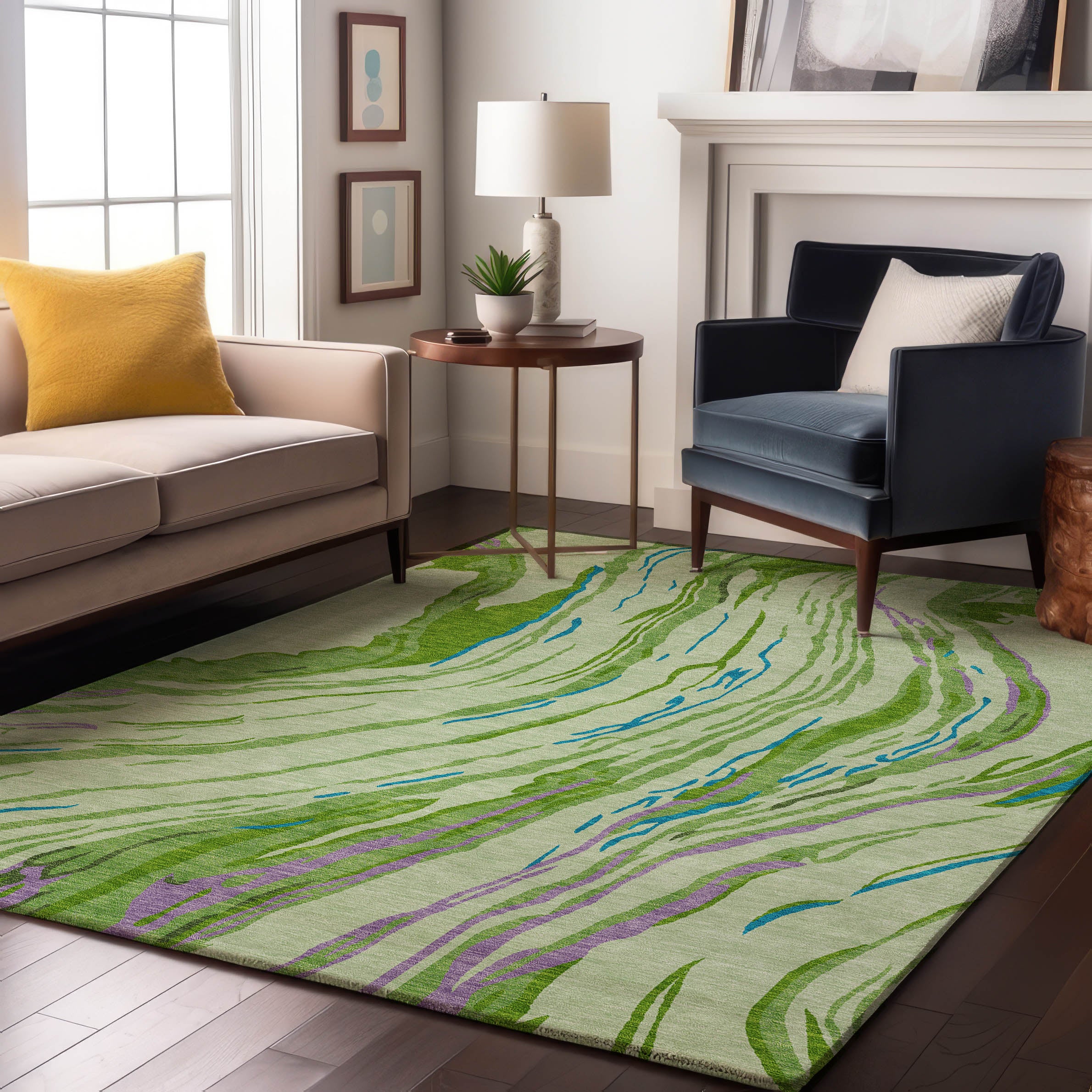 Bogota Machine Washable Transitional Green Rug 2'6" x 3'10" #shape_Rectangle