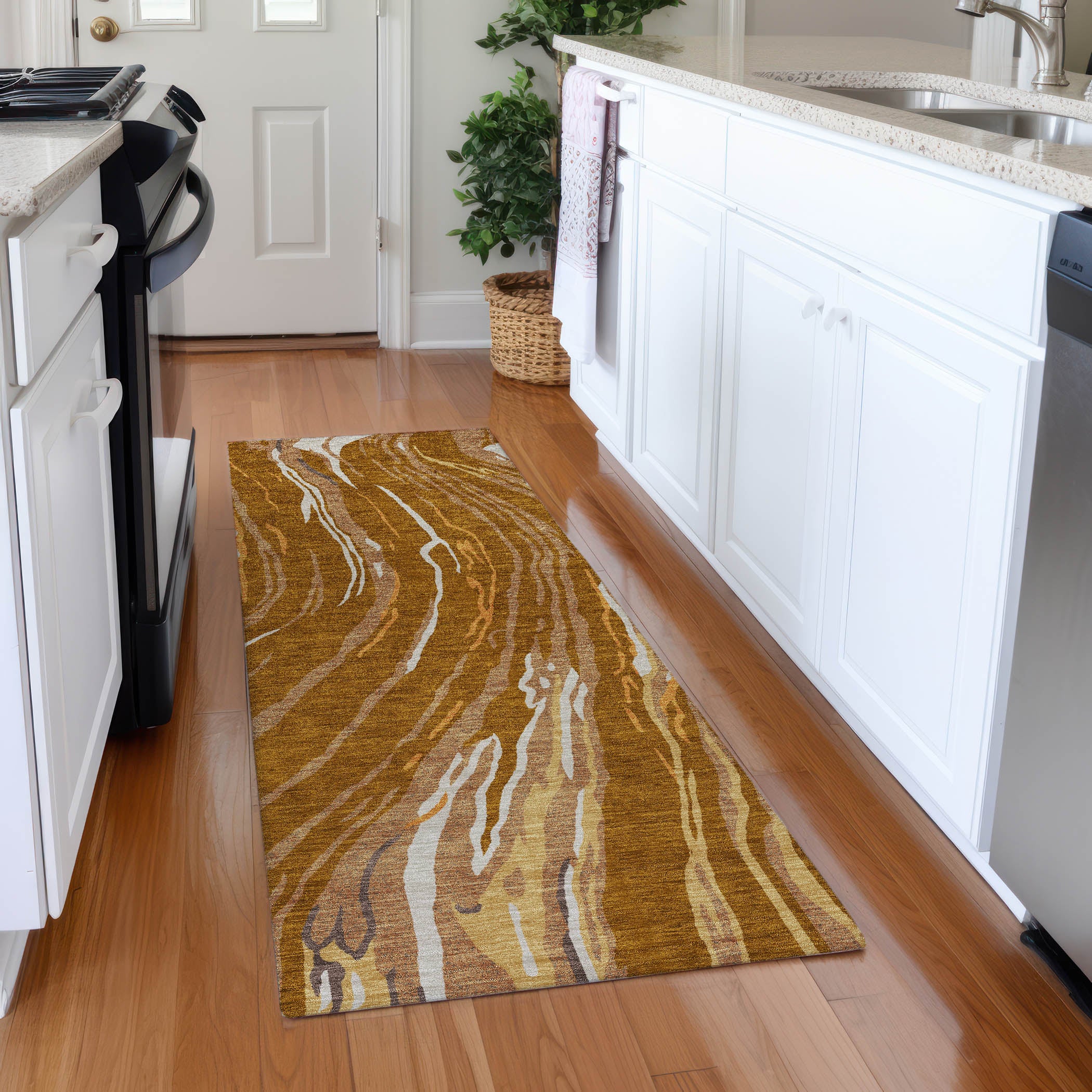 Bogota Machine Washable Transitional Paprika Orange Rug 2'3" x 7'6" #shape_Runner
