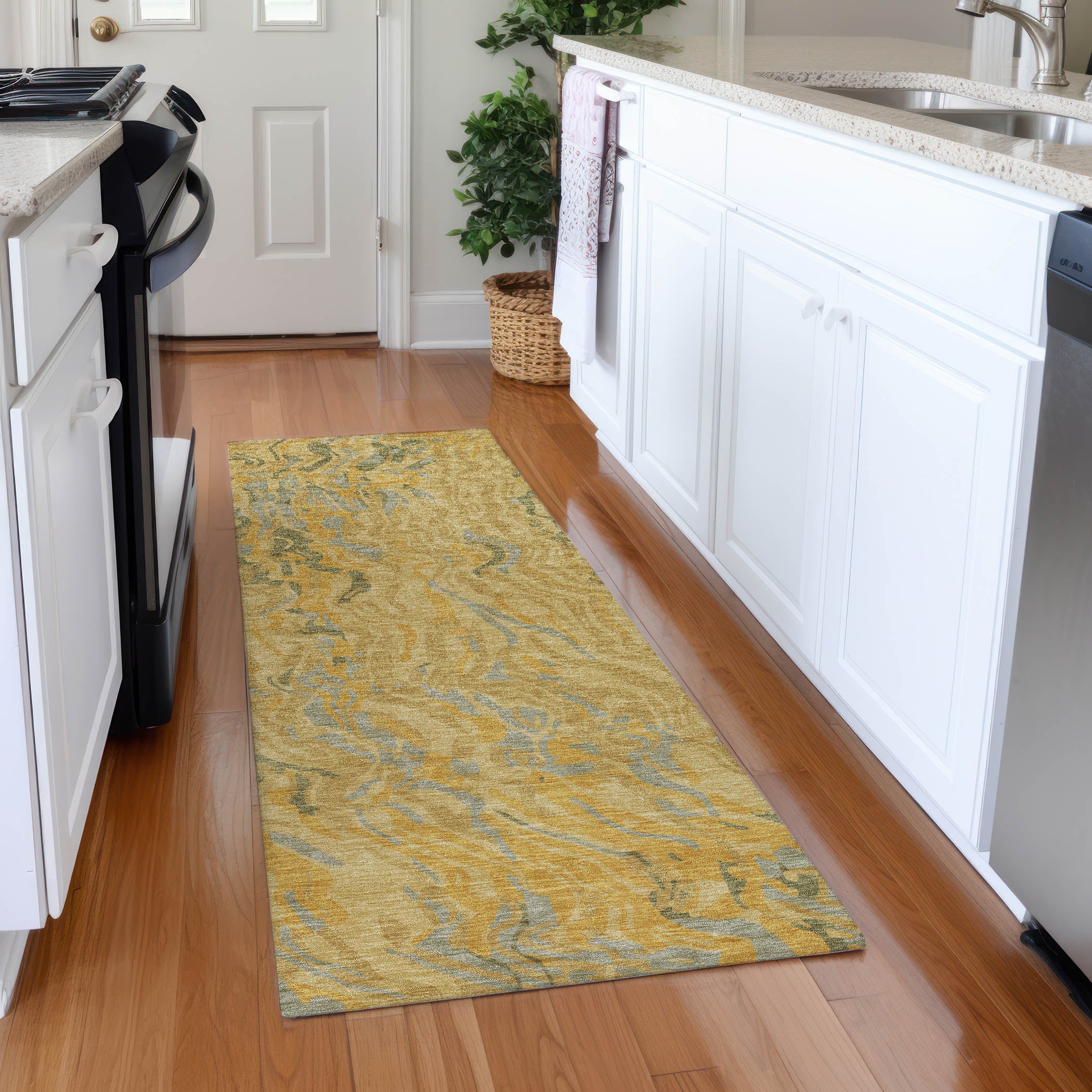 Bruges Machine Washable Transitional Gold Rug 2'3" x 7'6" #shape_Runner