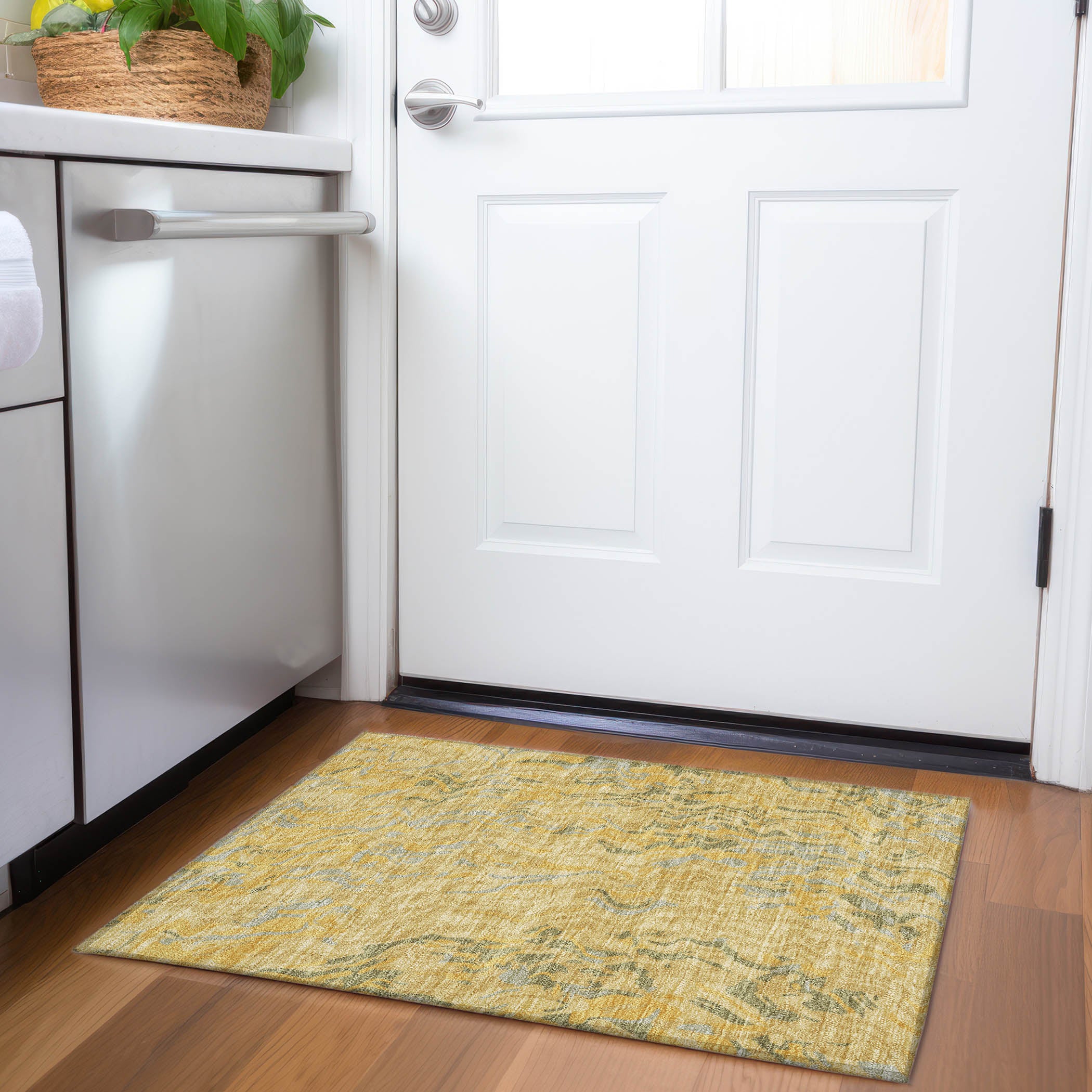 Bruges Machine Washable Transitional Gold Rug 1'8" x 2'6" #shape_Rectangle