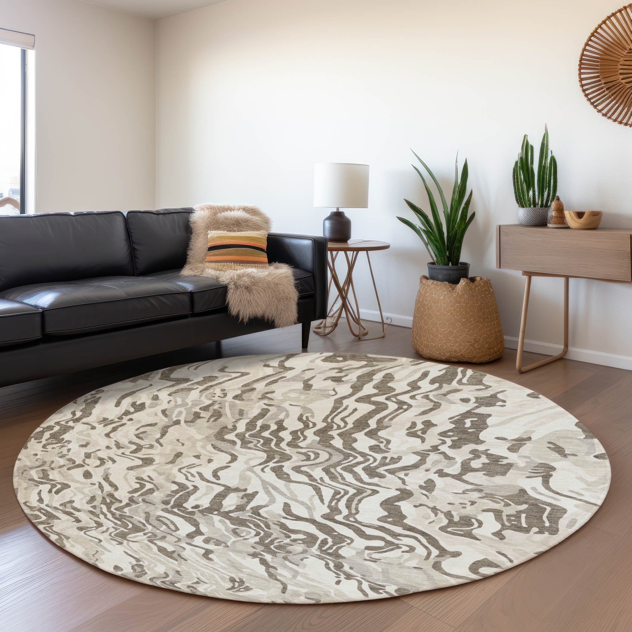 Bruges Machine Washable Transitional Ivory Rug 8' x 8' #shape_Round