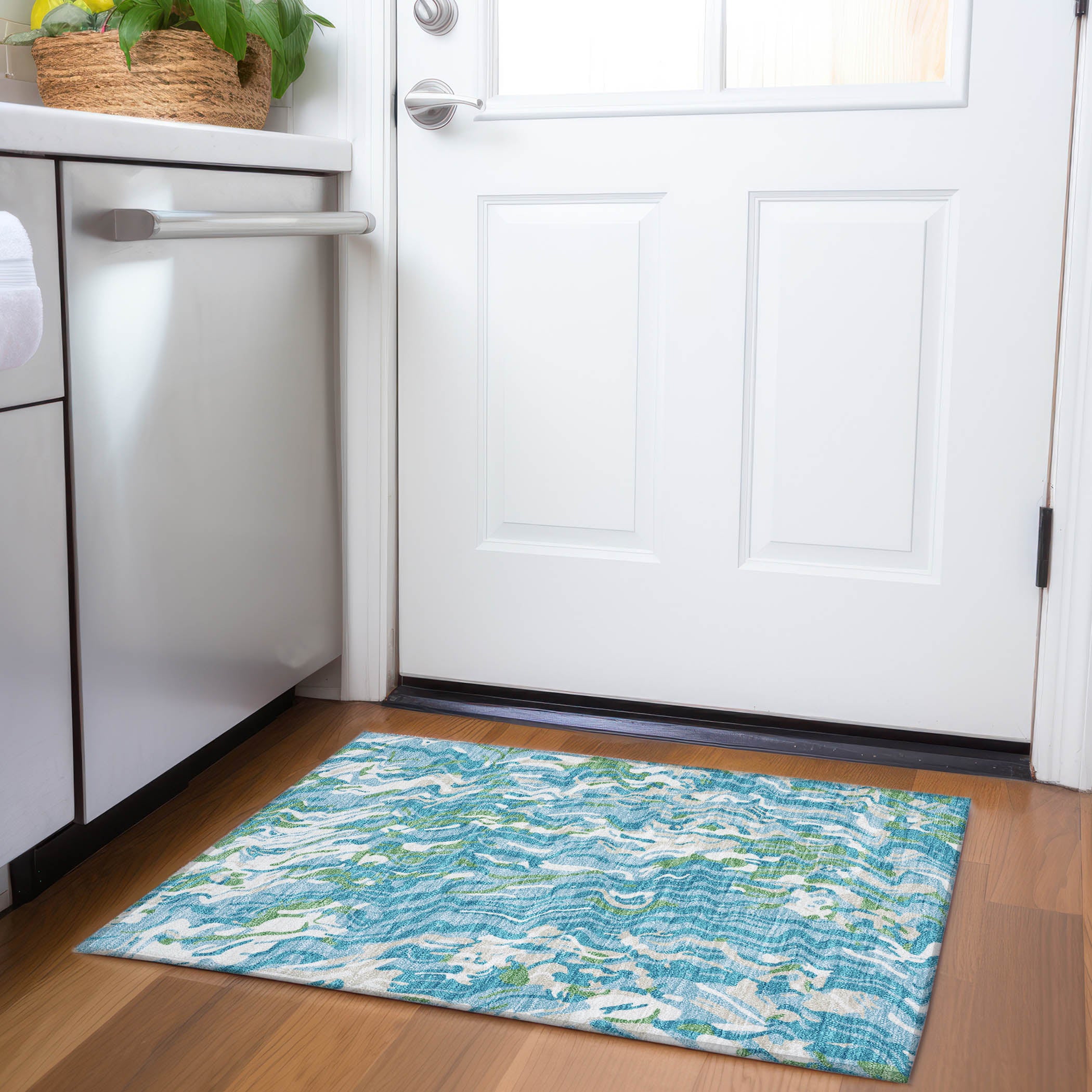 Bruges Machine Washable Transitional Teal Rug 1'8" x 2'6" #shape_Rectangle