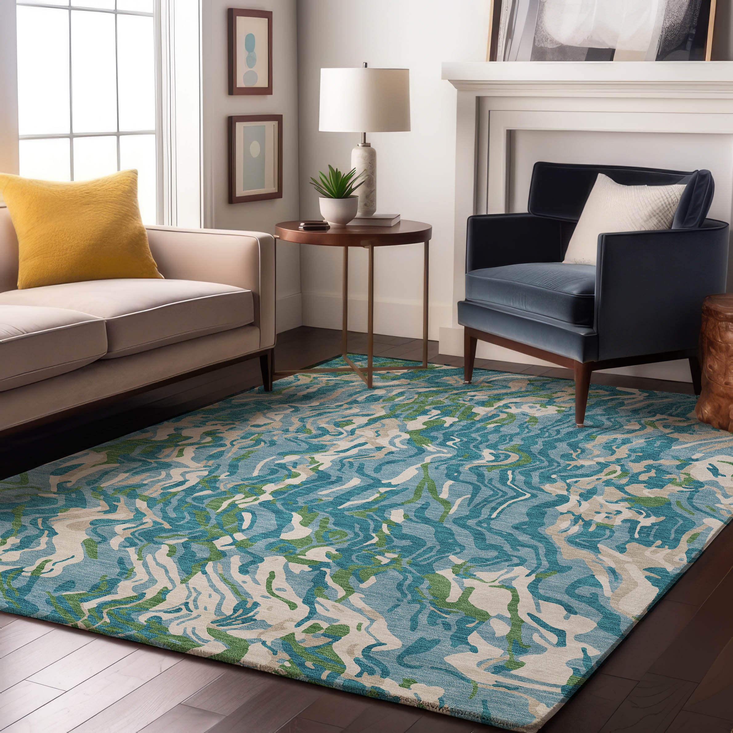 Bruges Machine Washable Transitional Teal Rug 2'6" x 3'10" #shape_Rectangle