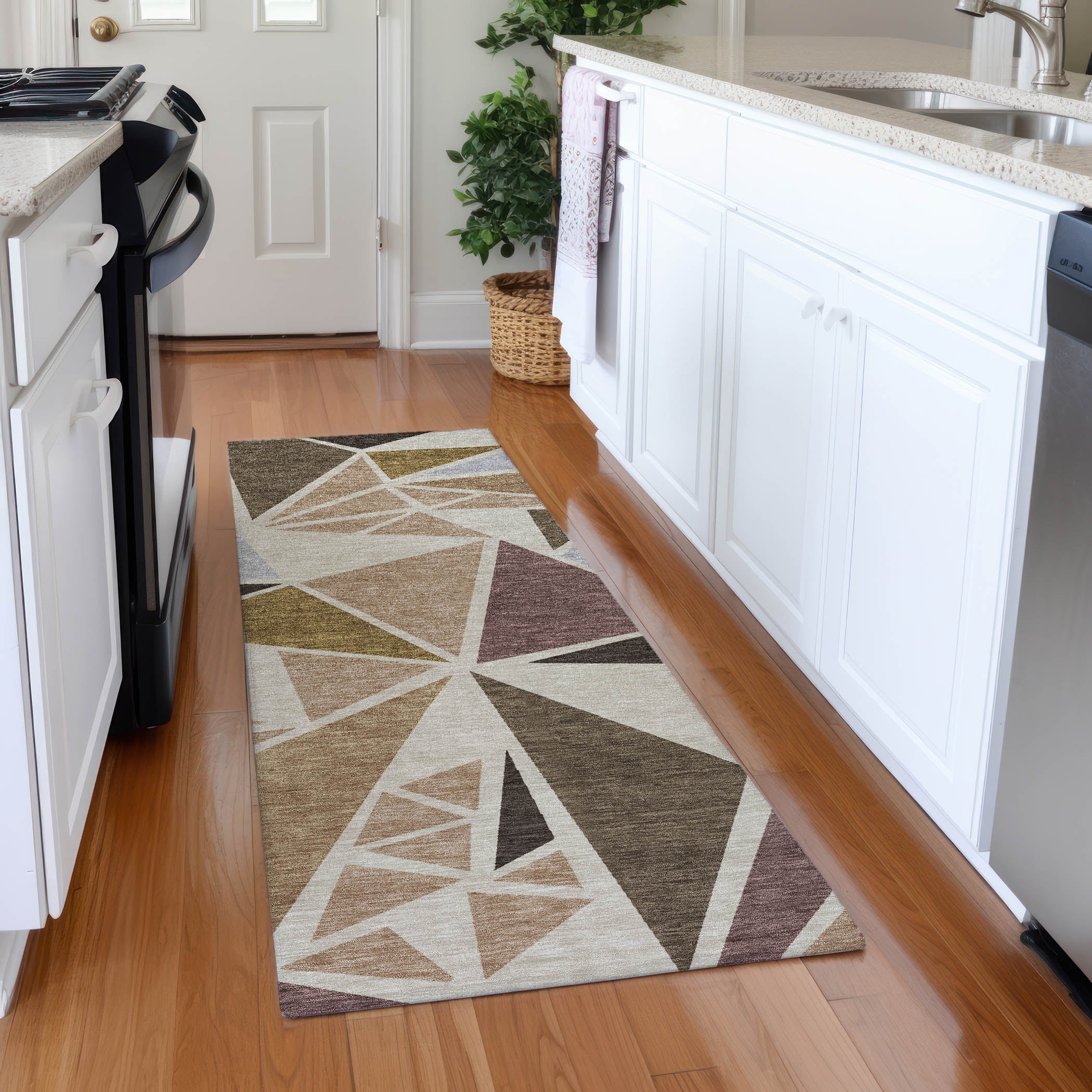 Valletta Machine Washable Transitional Beige Brown Rug 2'3" x 7'6" #shape_Runner
