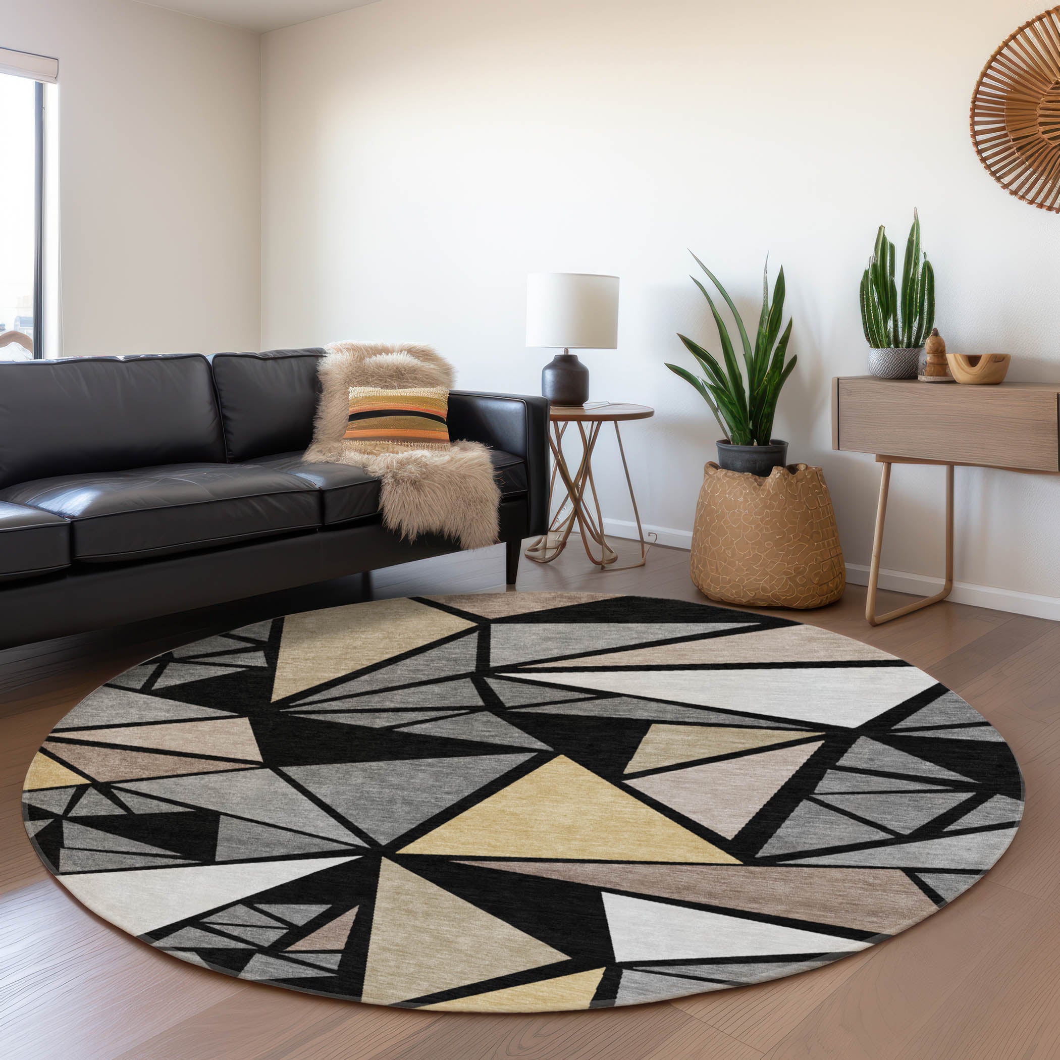 Valletta Machine Washable Transitional Black Rug 8' x 8' #shape_Round