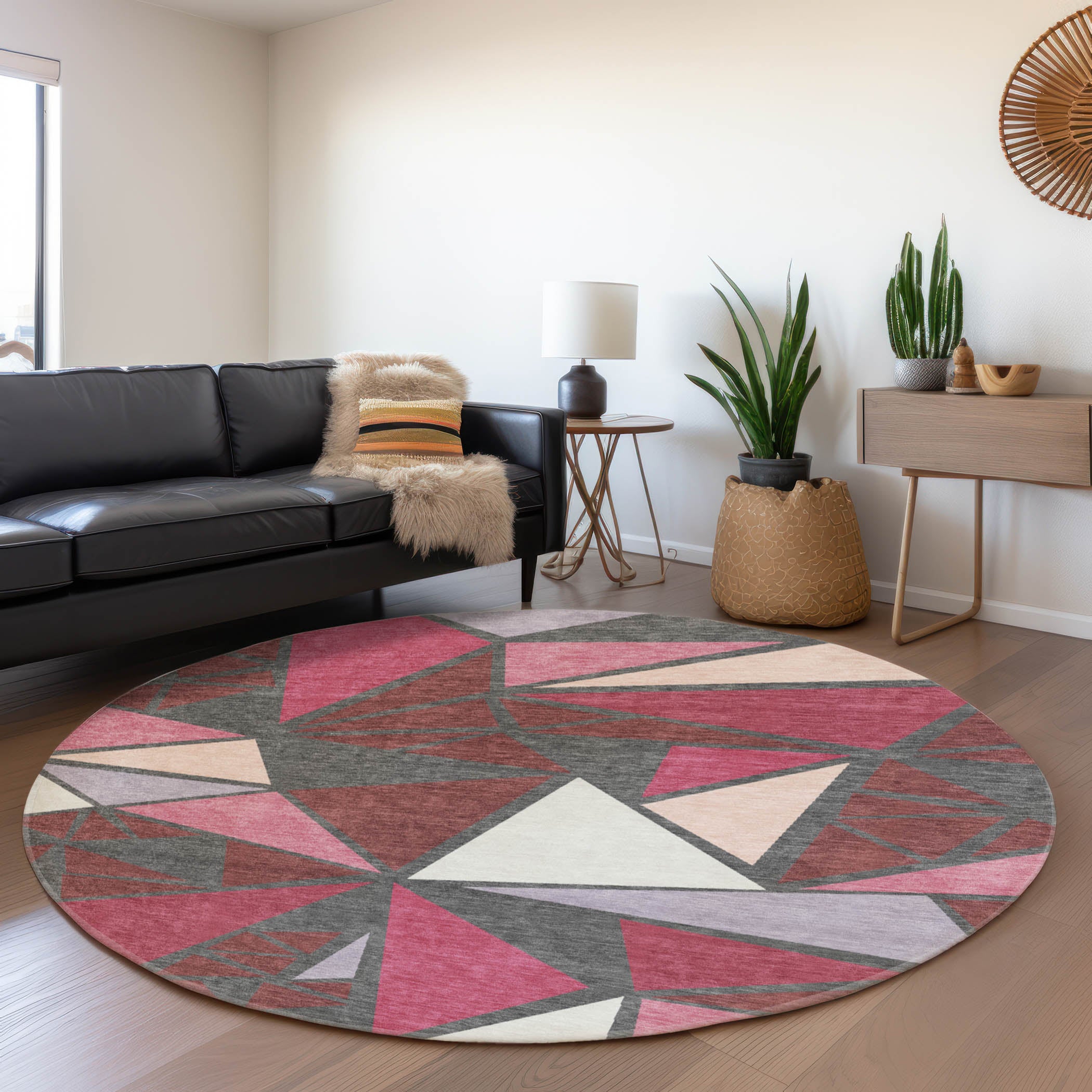 Valletta Machine Washable Transitional Burgundy Red Rug 8' x 8' #shape_Round