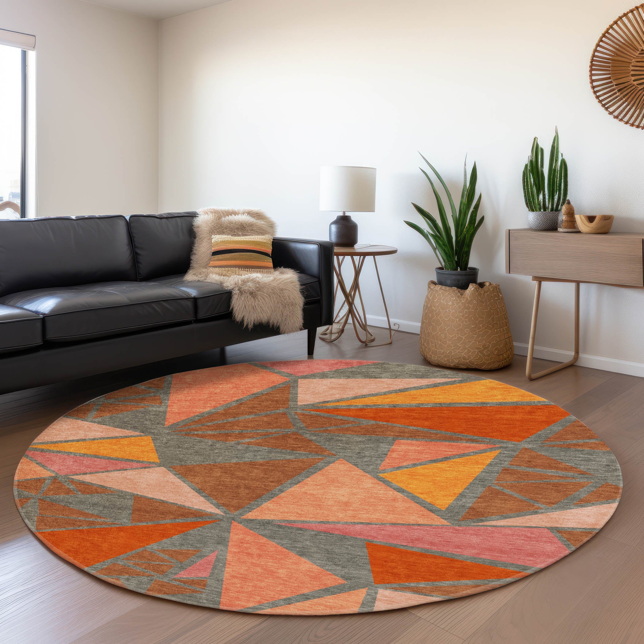 Valletta Machine Washable Transitional Rust Orange Rug 8' x 8' #shape_Round