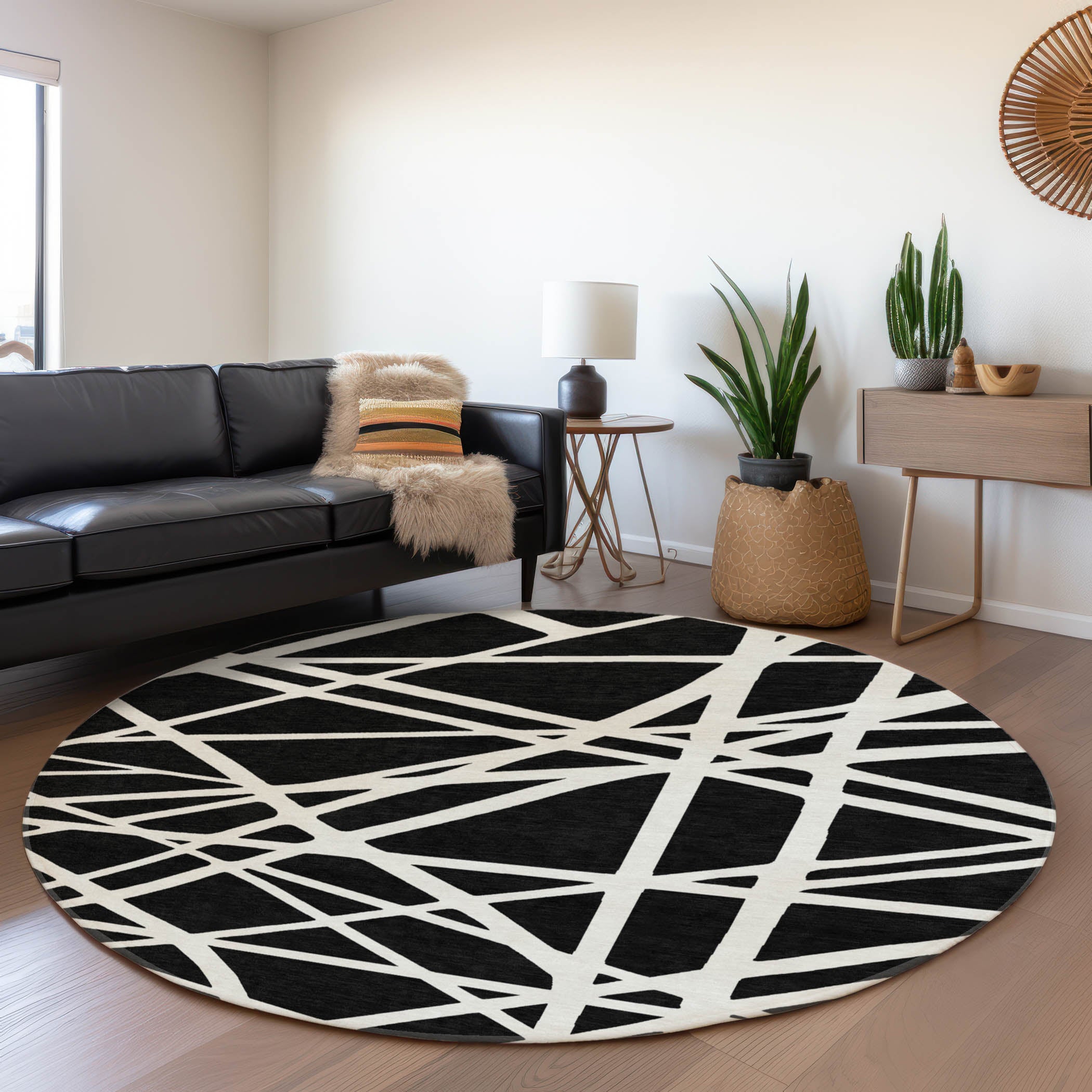 Bern Machine Washable Transitional Black Rug 8' x 8' #shape_Round