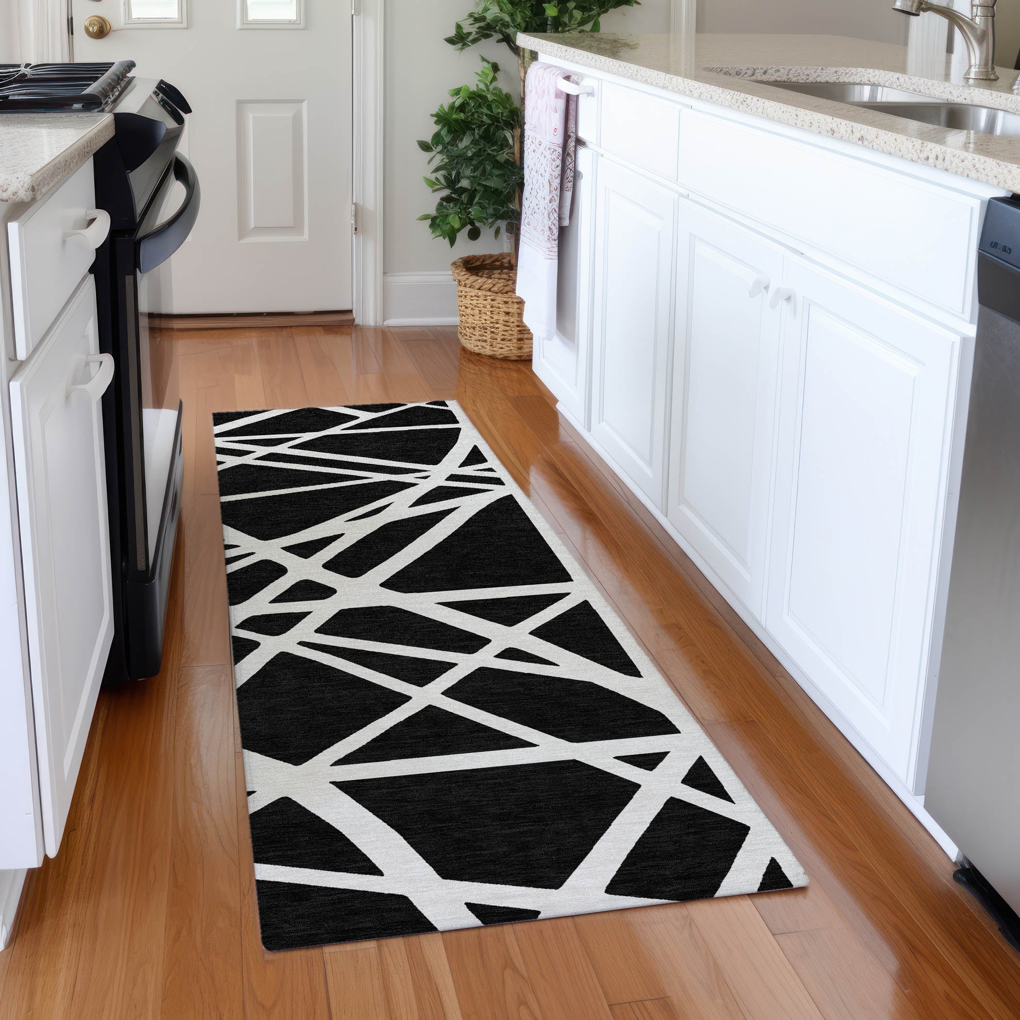 Bern Machine Washable Transitional Black Rug 2'3" x 7'6" #shape_Runner