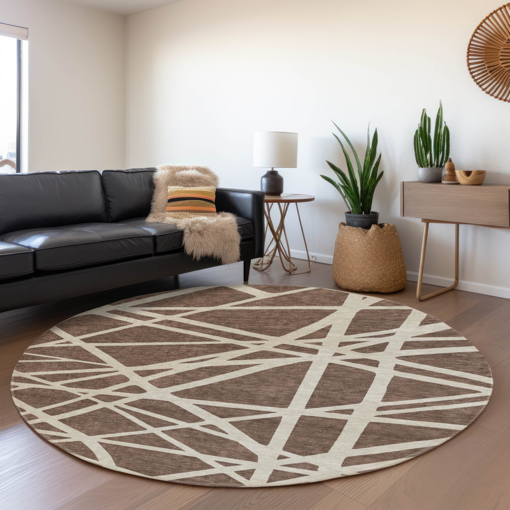Bern Machine Washable Transitional Brown Rug 8' x 8' #shape_Round