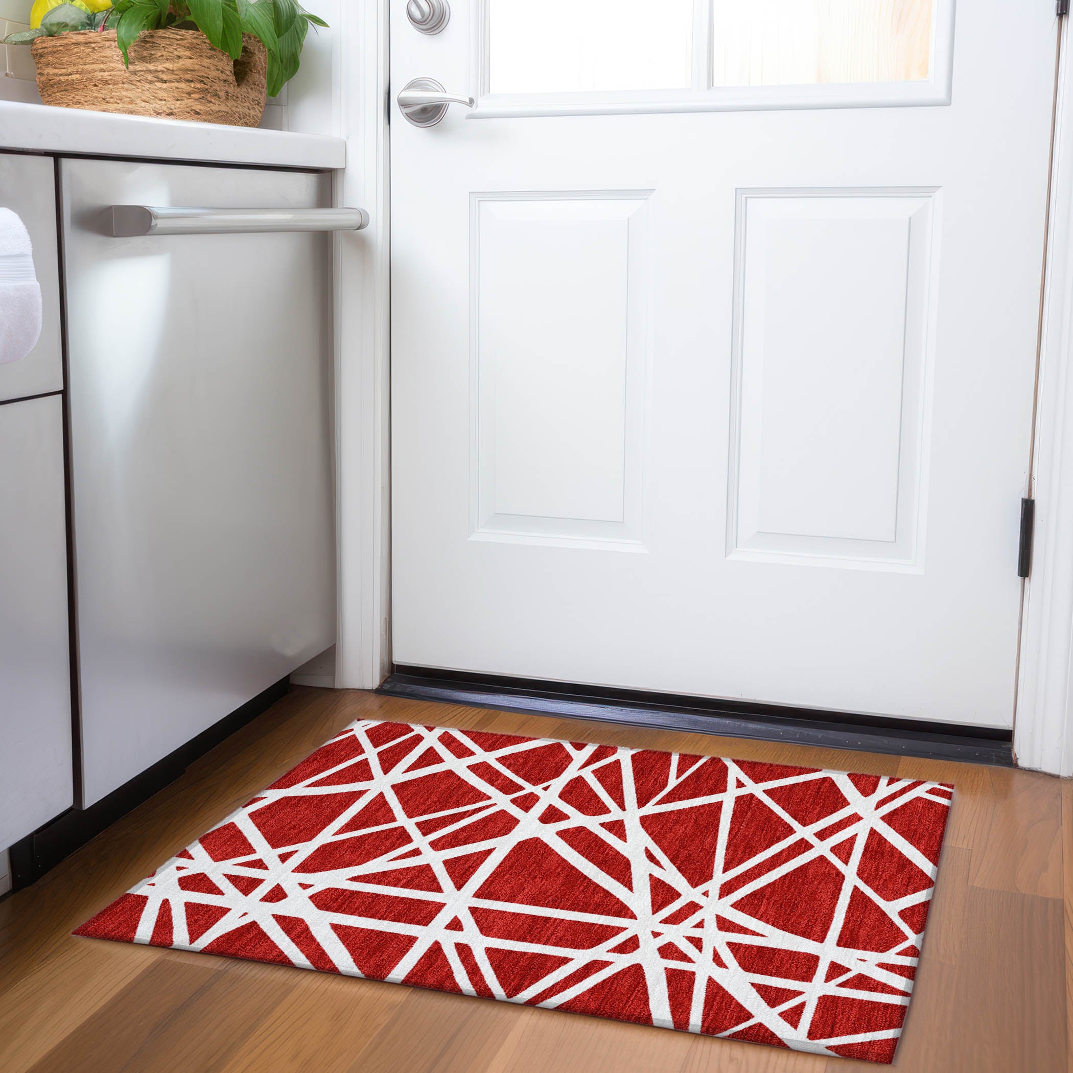 Bern Machine Washable Transitional Red Rug 1'8" x 2'6" #shape_Rectangle