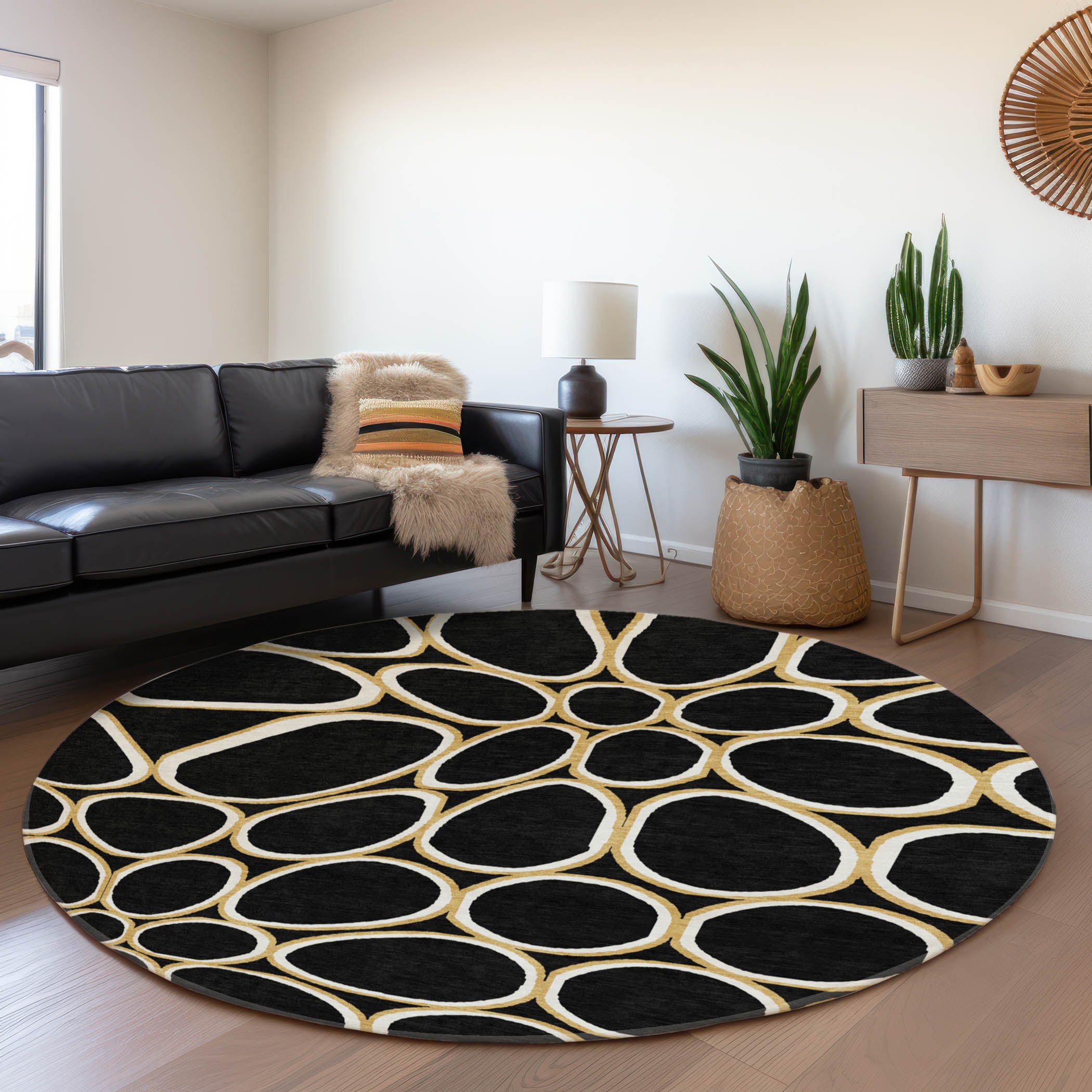 Oslo Machine Washable Transitional Black Rug 8' x 8' #shape_Round