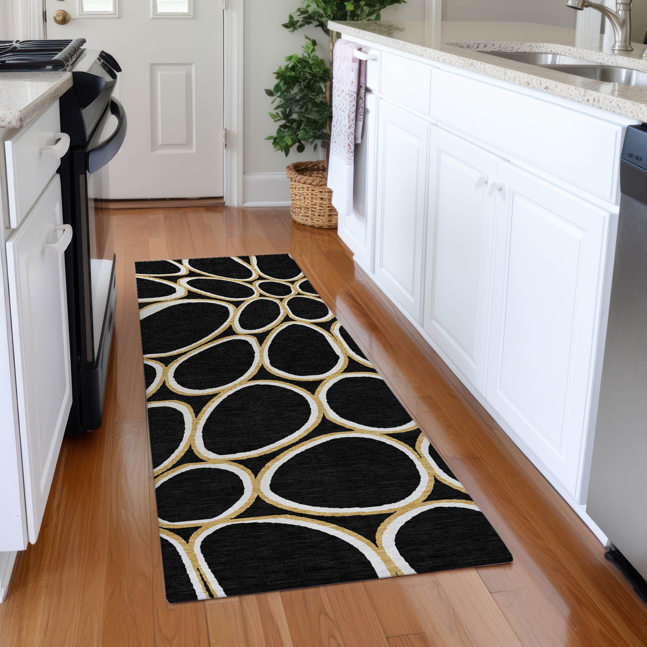 Oslo Machine Washable Transitional Black Rug 2'3" x 7'6" #shape_Runner