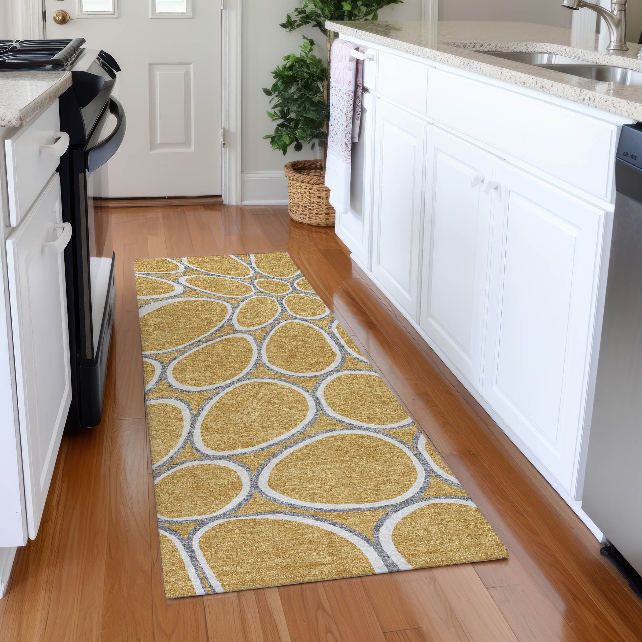Oslo Machine Washable Transitional Gold Rug 2'3" x 7'6" #shape_Runner