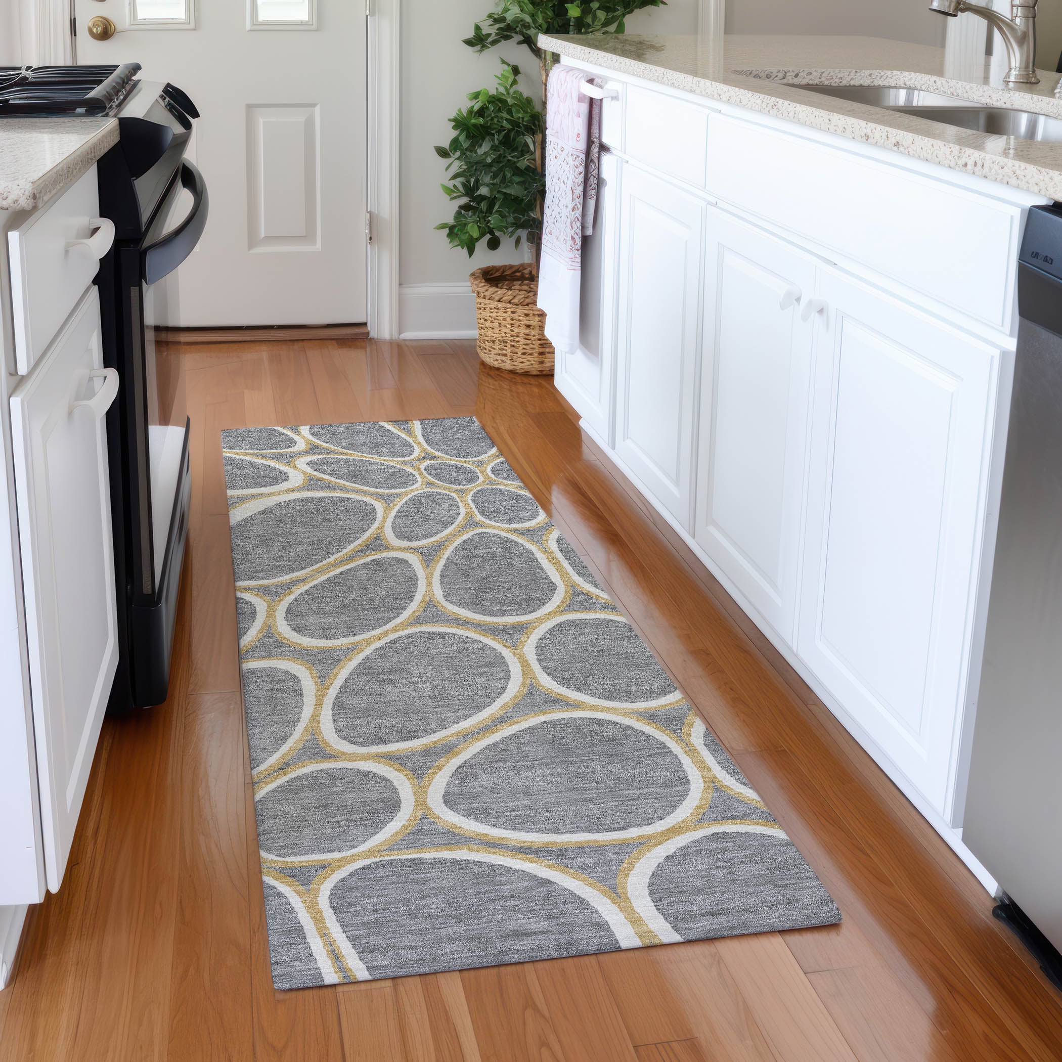 Oslo Machine Washable Transitional Gray Rug 2'3" x 7'6" #shape_Runner