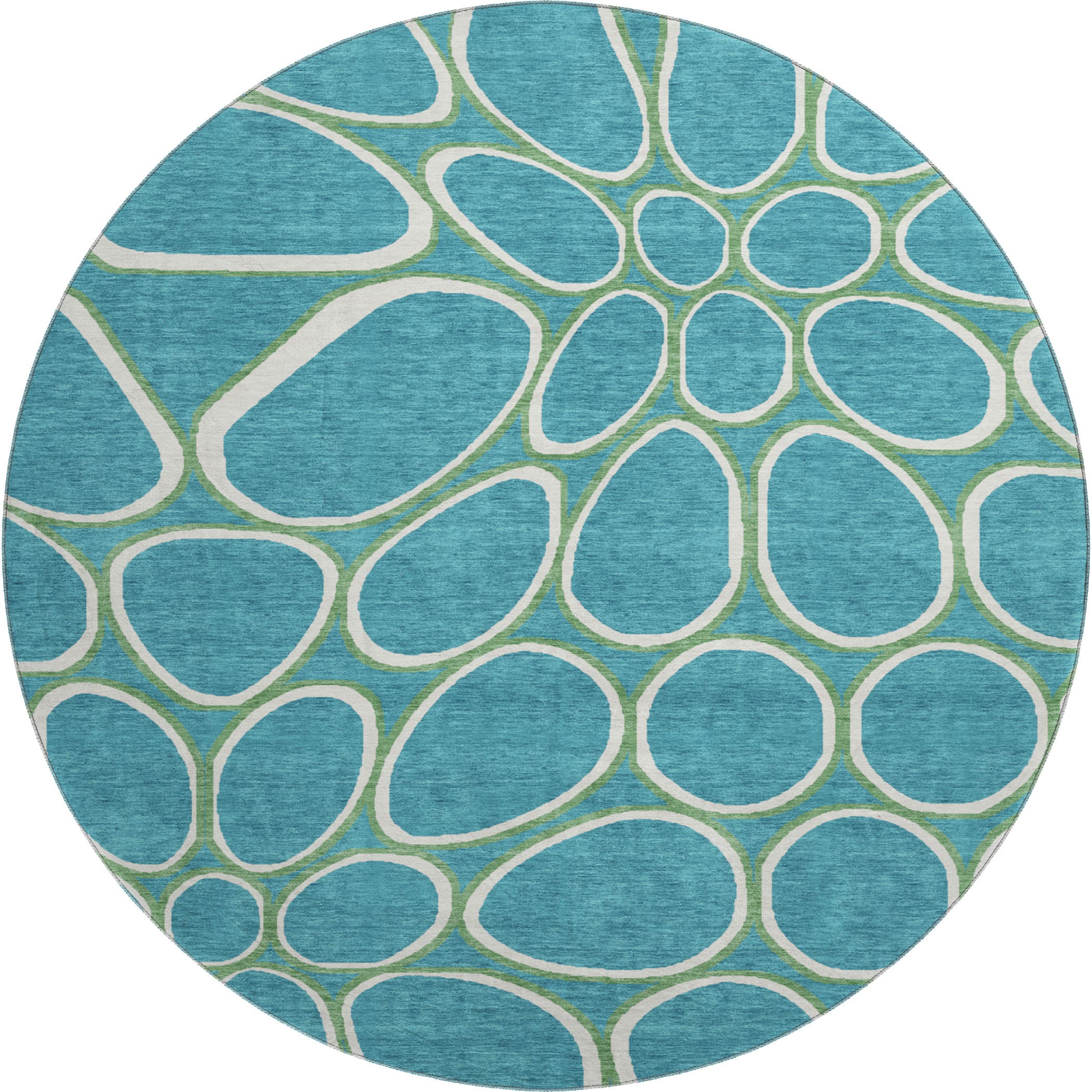 Oslo Machine Washable Transitional Teal Rug 8' x 8' #shape_Round