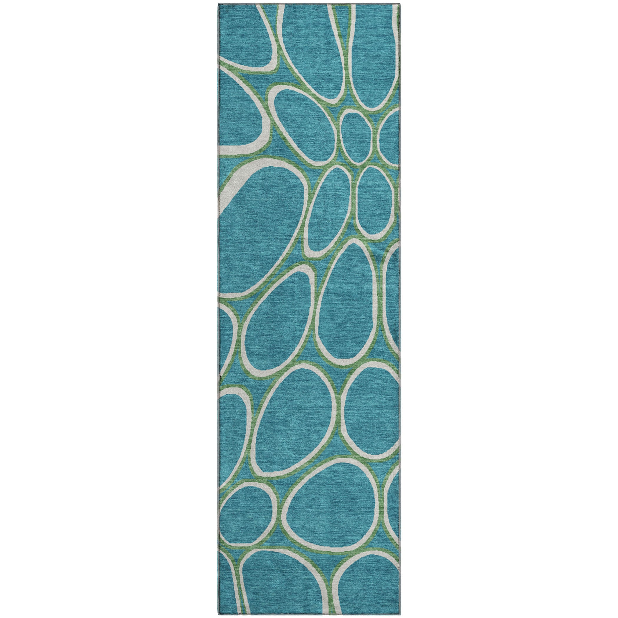 Oslo Machine Washable Transitional Teal Rug 2'3" x 7'6" #shape_Runner