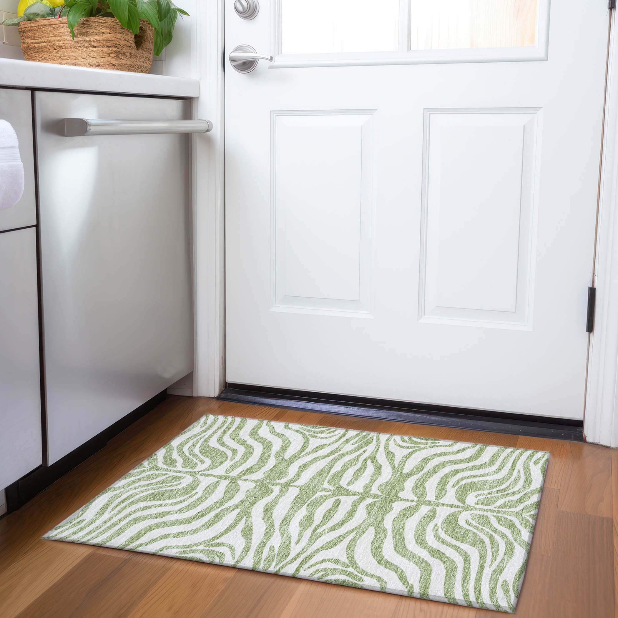 Dubrovnik Machine Washable Transitional Aloe Green Rug 1'8" x 2'6" #shape_Rectangle