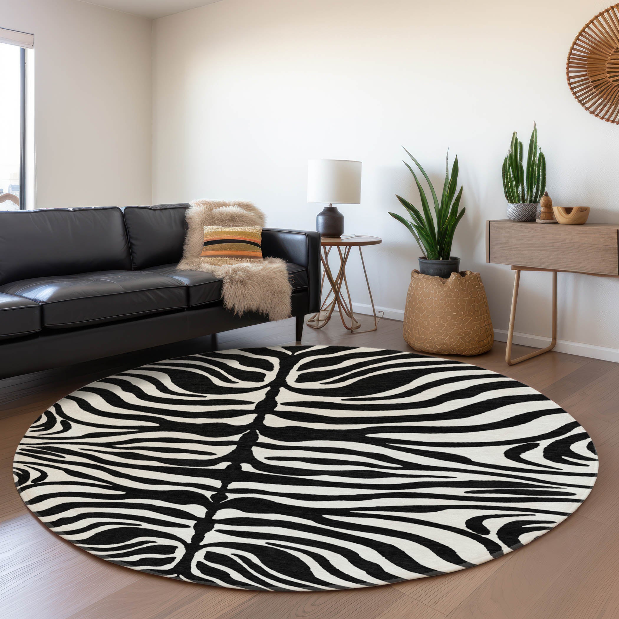 Dubrovnik Machine Washable Transitional Black Rug 8' x 8' #shape_Round