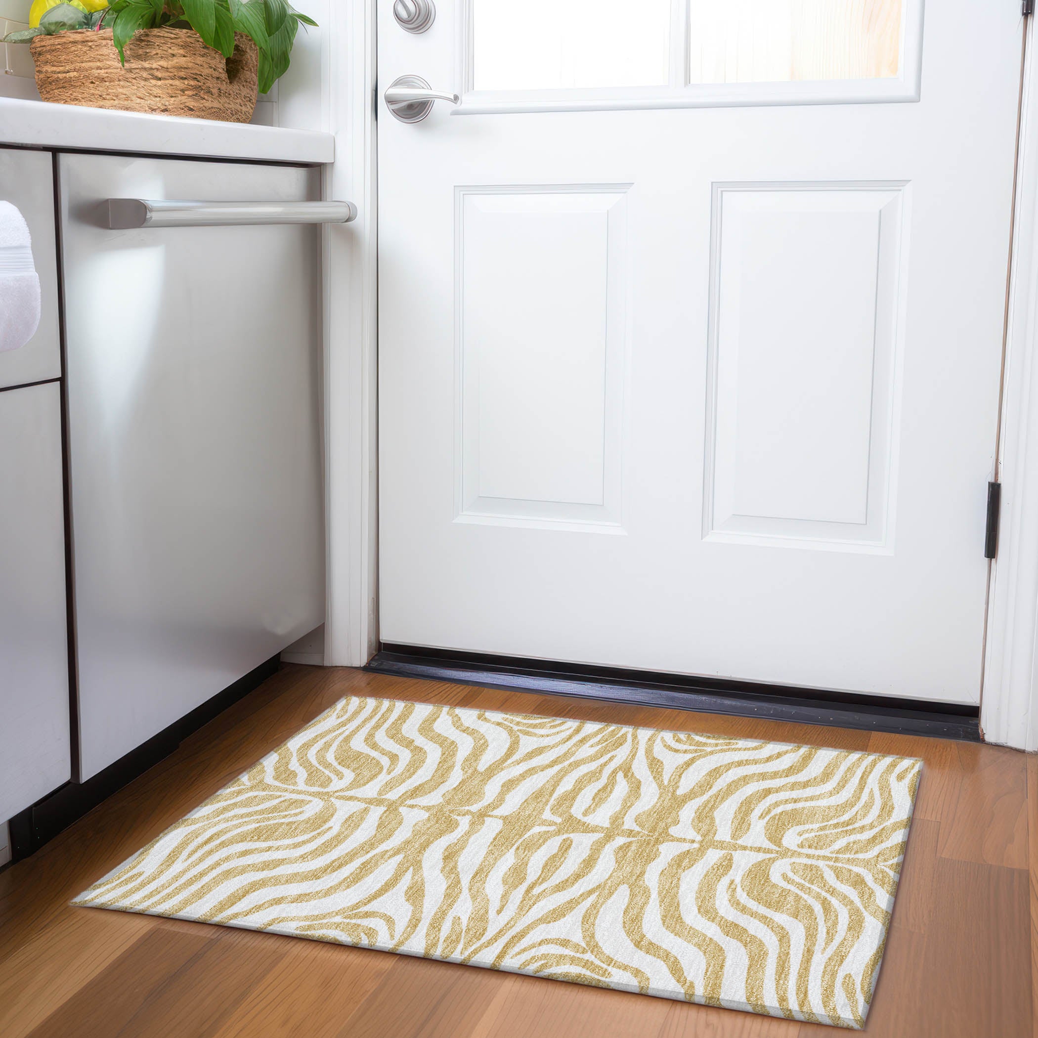Dubrovnik Machine Washable Transitional Gold Rug 1'8" x 2'6" #shape_Rectangle