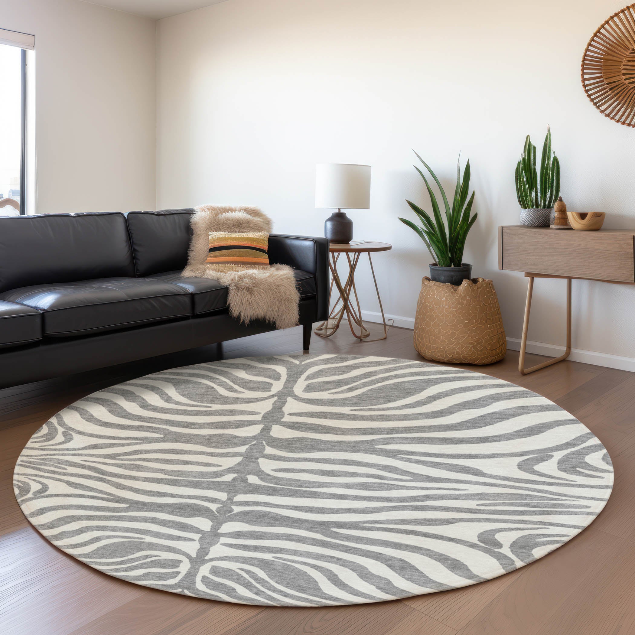 Dubrovnik Machine Washable Transitional Gray Rug 8' x 8' #shape_Round
