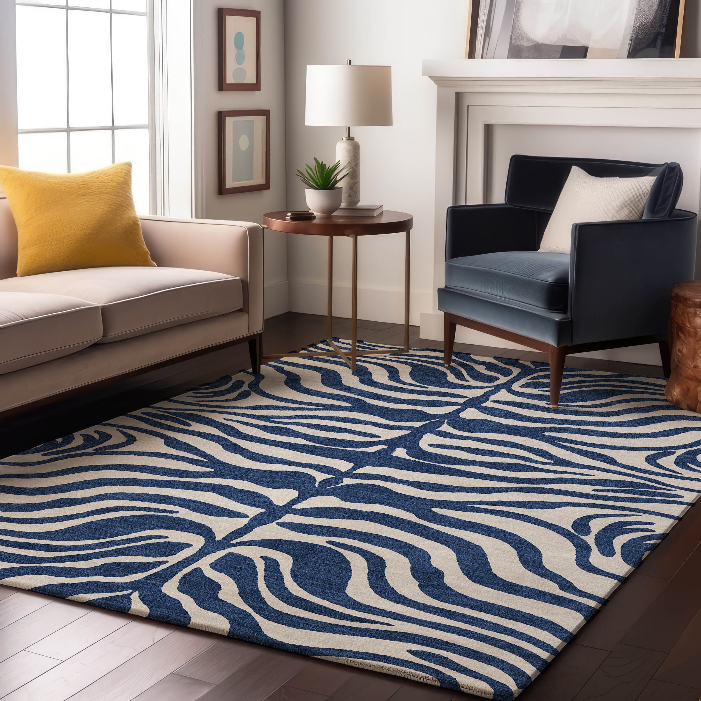 Dubrovnik Machine Washable Transitional Navy Blue Rug 2'6" x 3'10" #shape_Rectangle