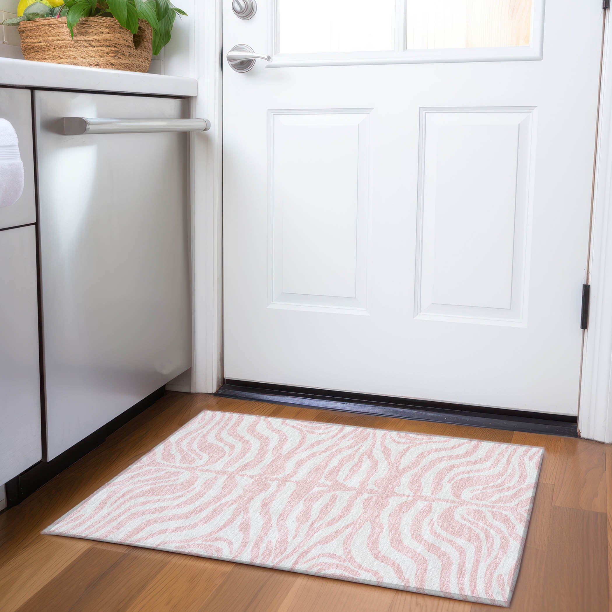 Dubrovnik Machine Washable Transitional Pink Rug 1'8" x 2'6" #shape_Rectangle