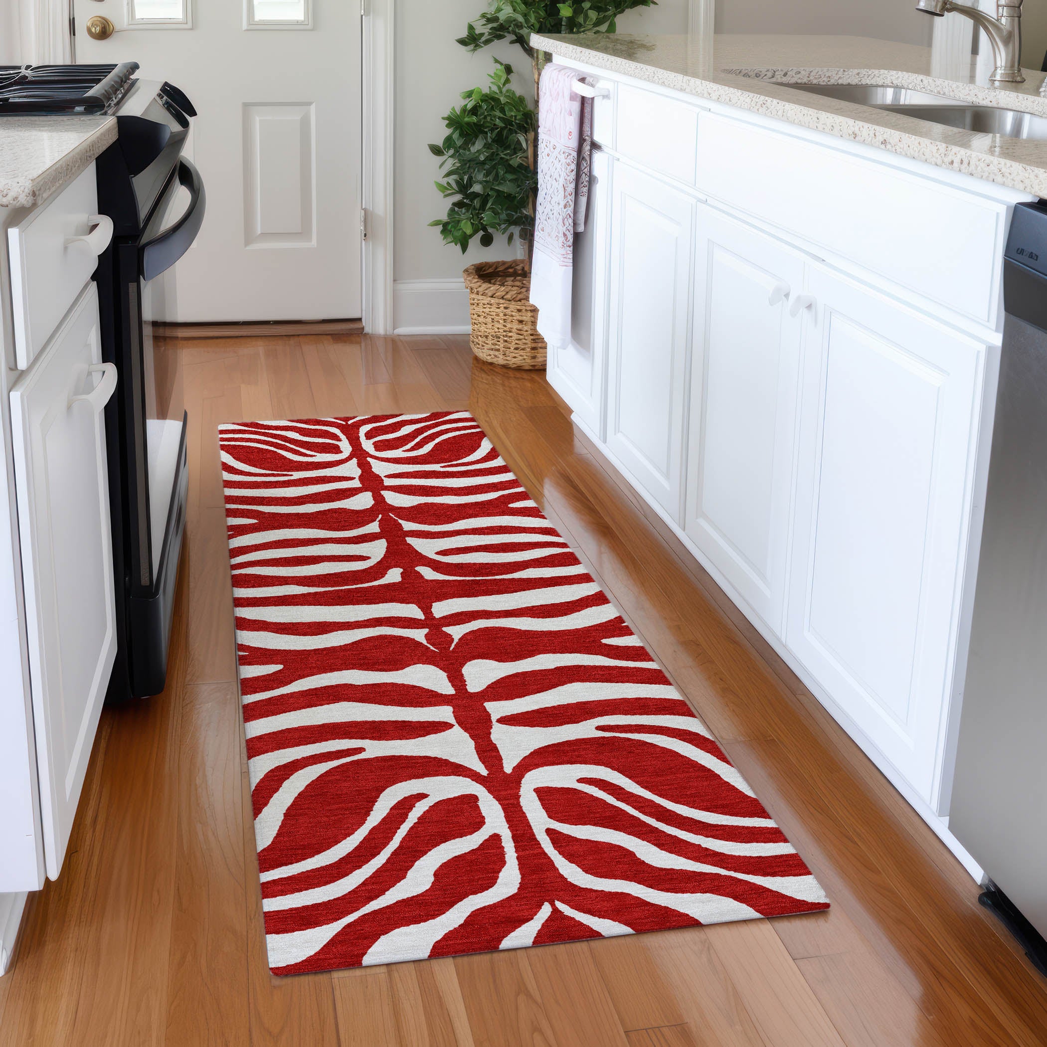 Dubrovnik Machine Washable Transitional Red Rug 2'3" x 7'6" #shape_Runner