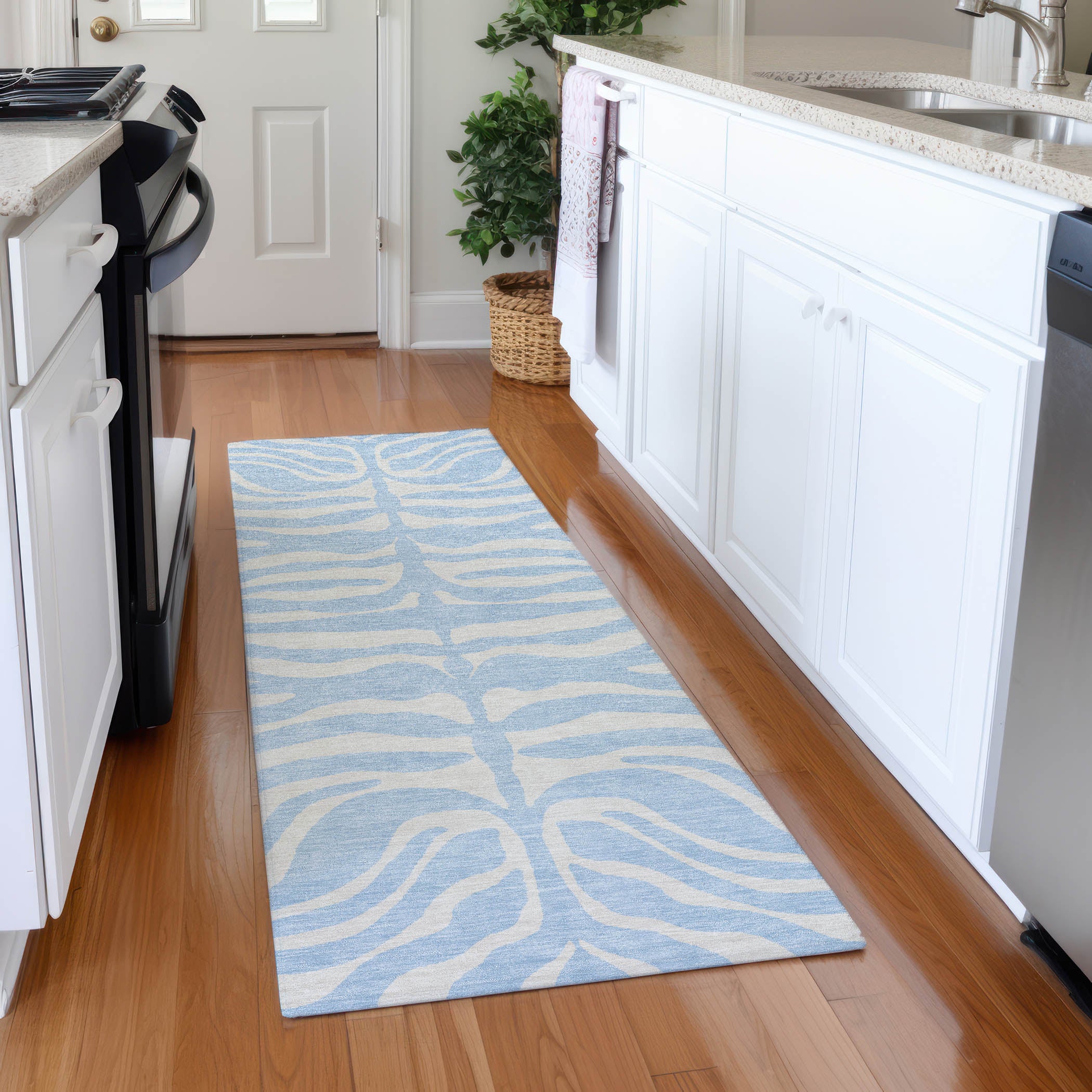 Dubrovnik Machine Washable Transitional Sky Blue Rug 2'3" x 7'6" #shape_Runner