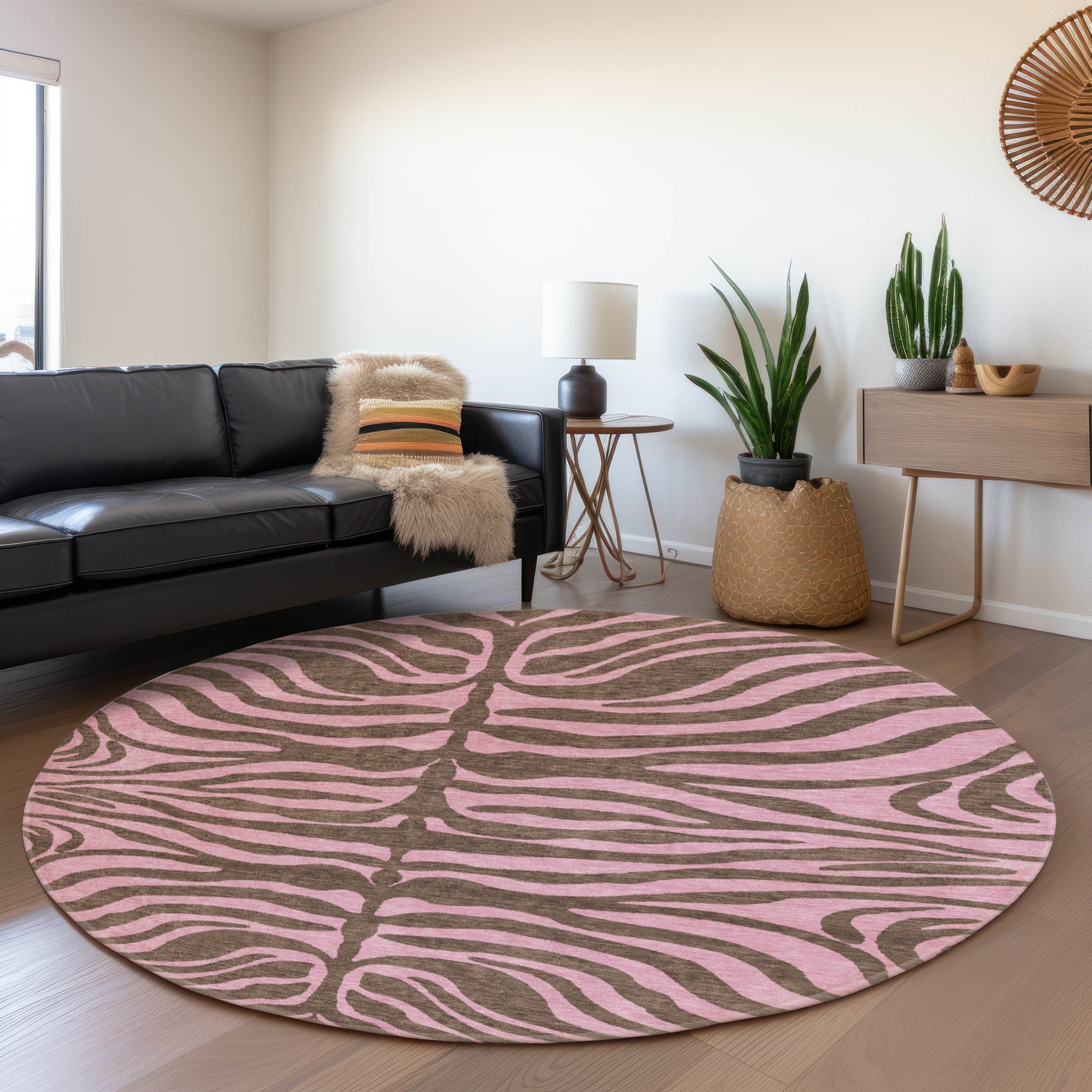 Reykjavik Machine Washable Transitional Brown Rug 8' x 8' #shape_Round