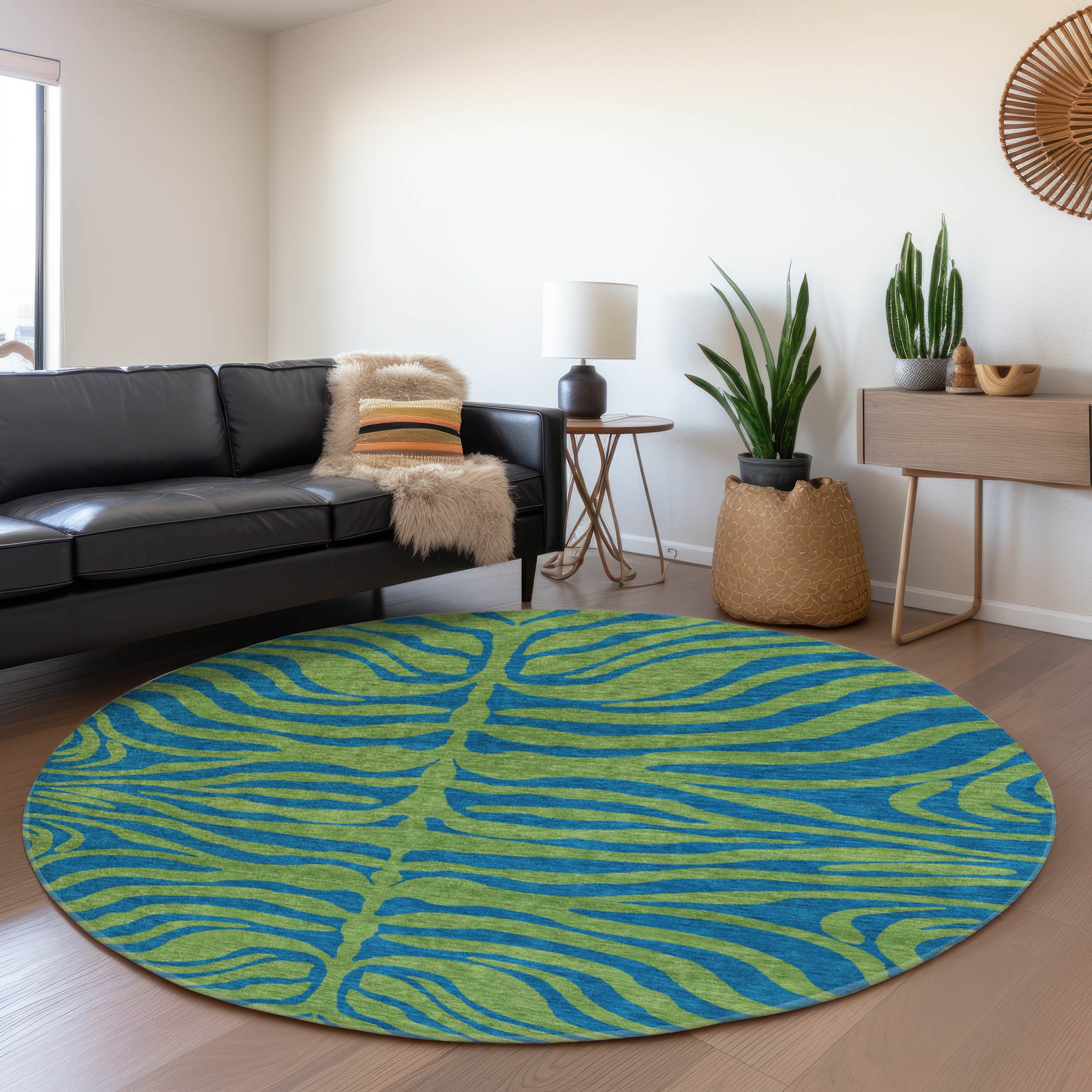 Reykjavik Machine Washable Transitional Green Rug 8' x 8' #shape_Round