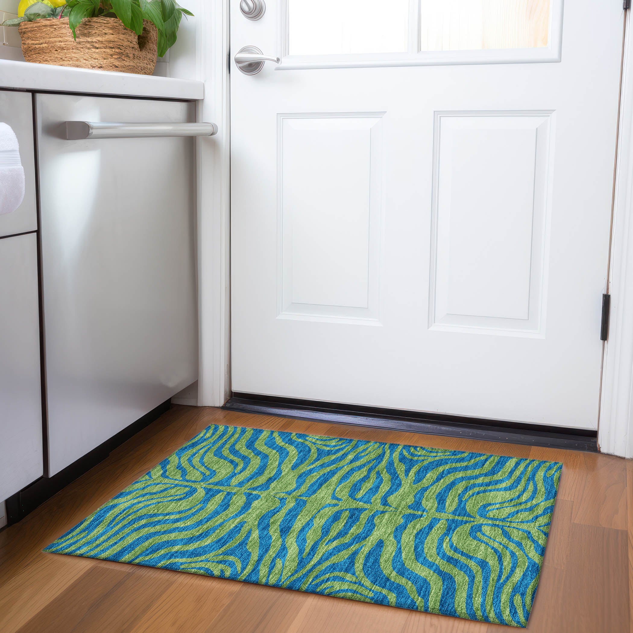 Reykjavik Machine Washable Transitional Green Rug 1'8" x 2'6" #shape_Rectangle