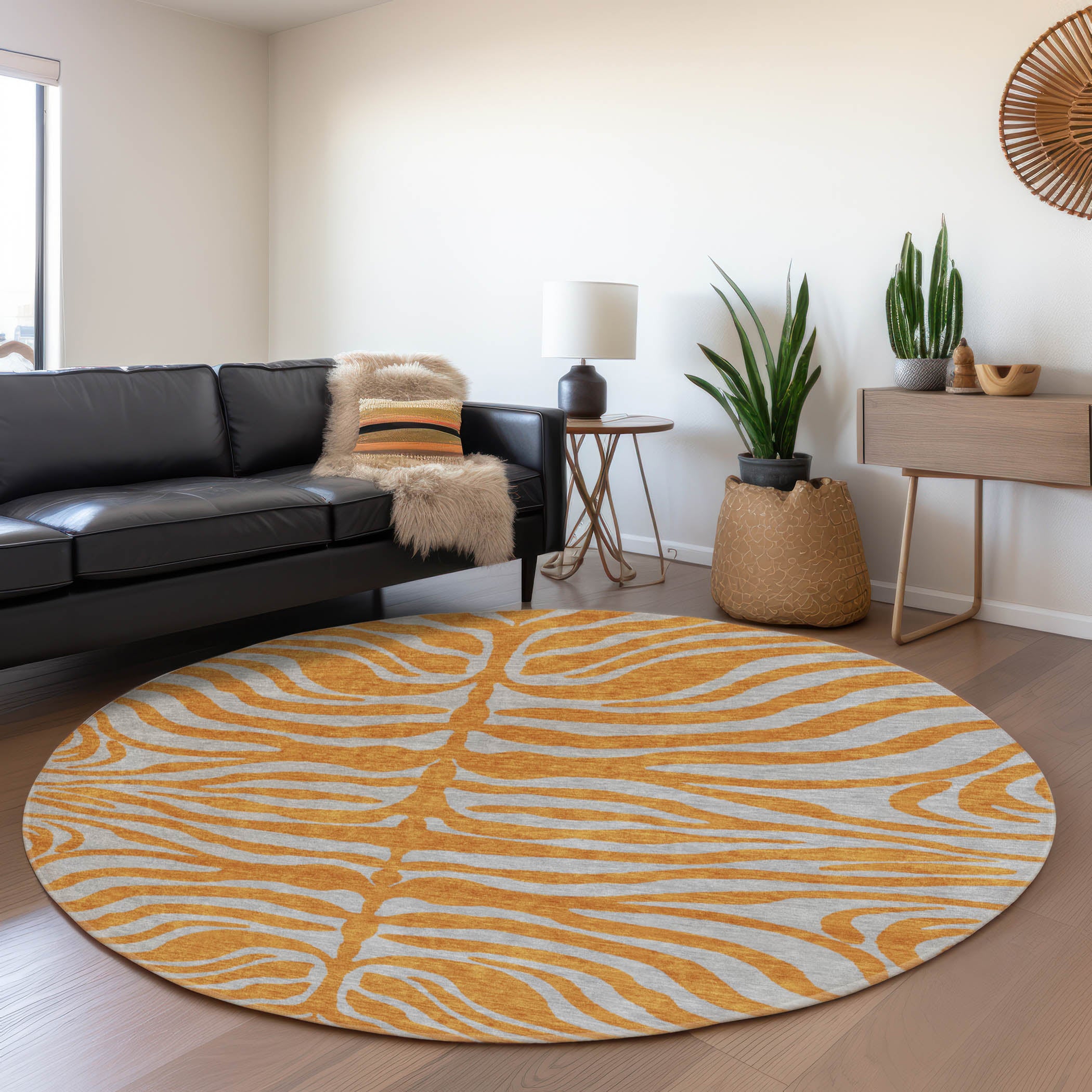 Reykjavik Machine Washable Transitional Orange Rug 8' x 8' #shape_Round