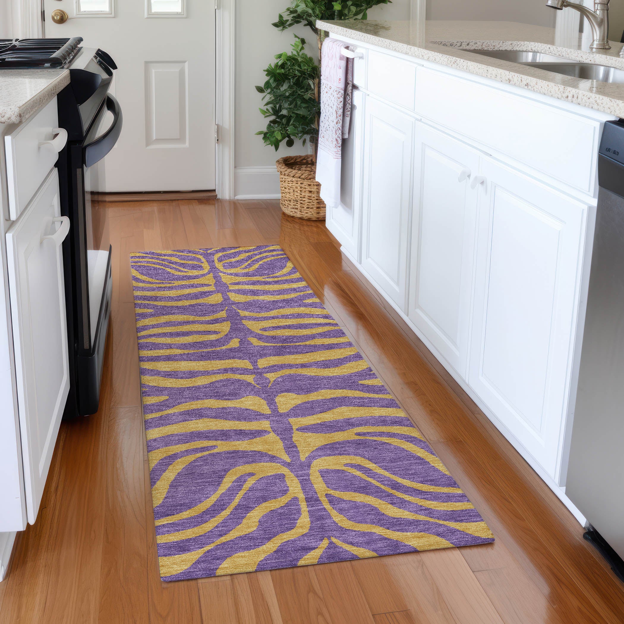 Reykjavik Machine Washable Transitional Purple Rug 2'3" x 7'6" #shape_Runner