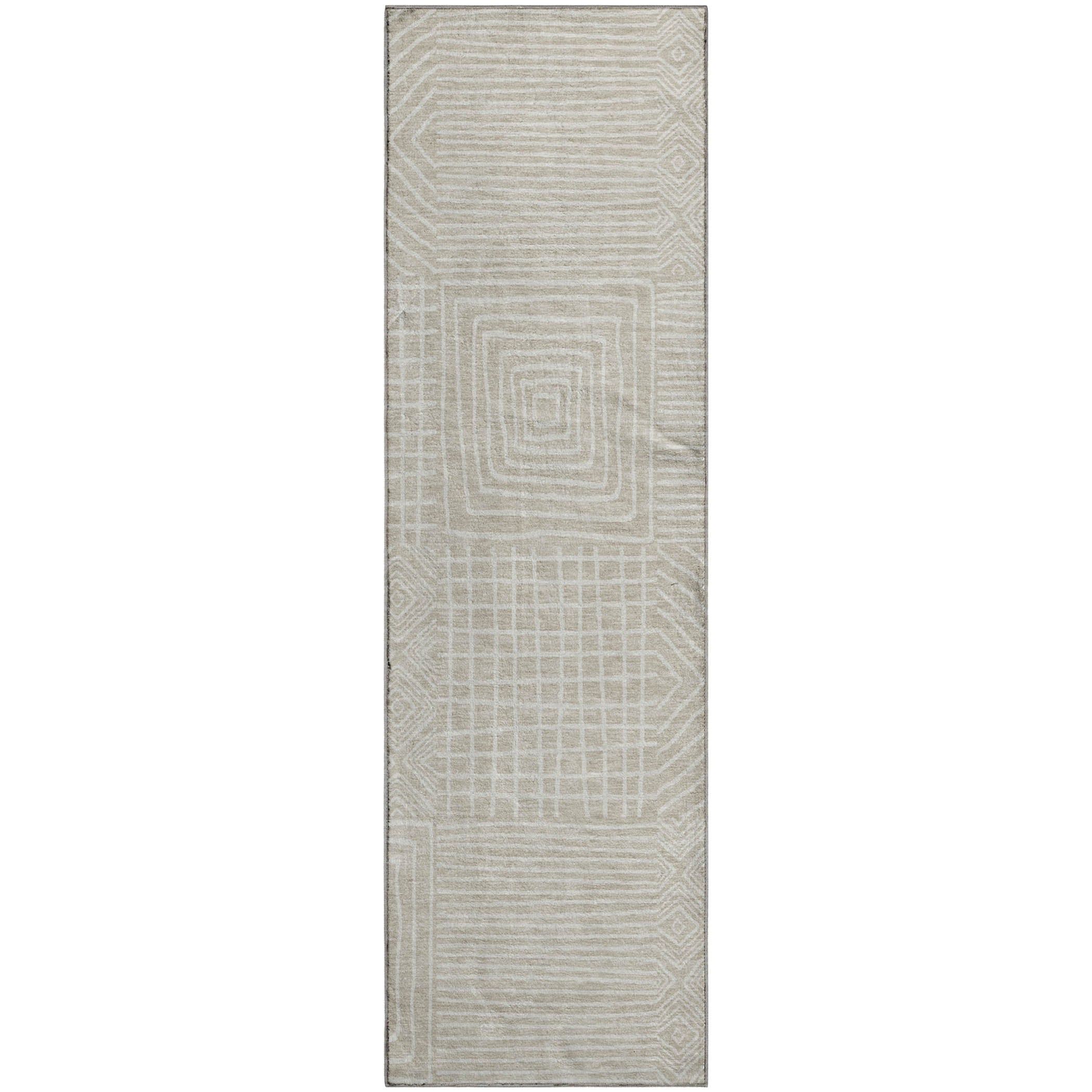 Santorini Machine Washable Transitional Beige Brown Rug 2'3" x 7'6" #shape_Runner